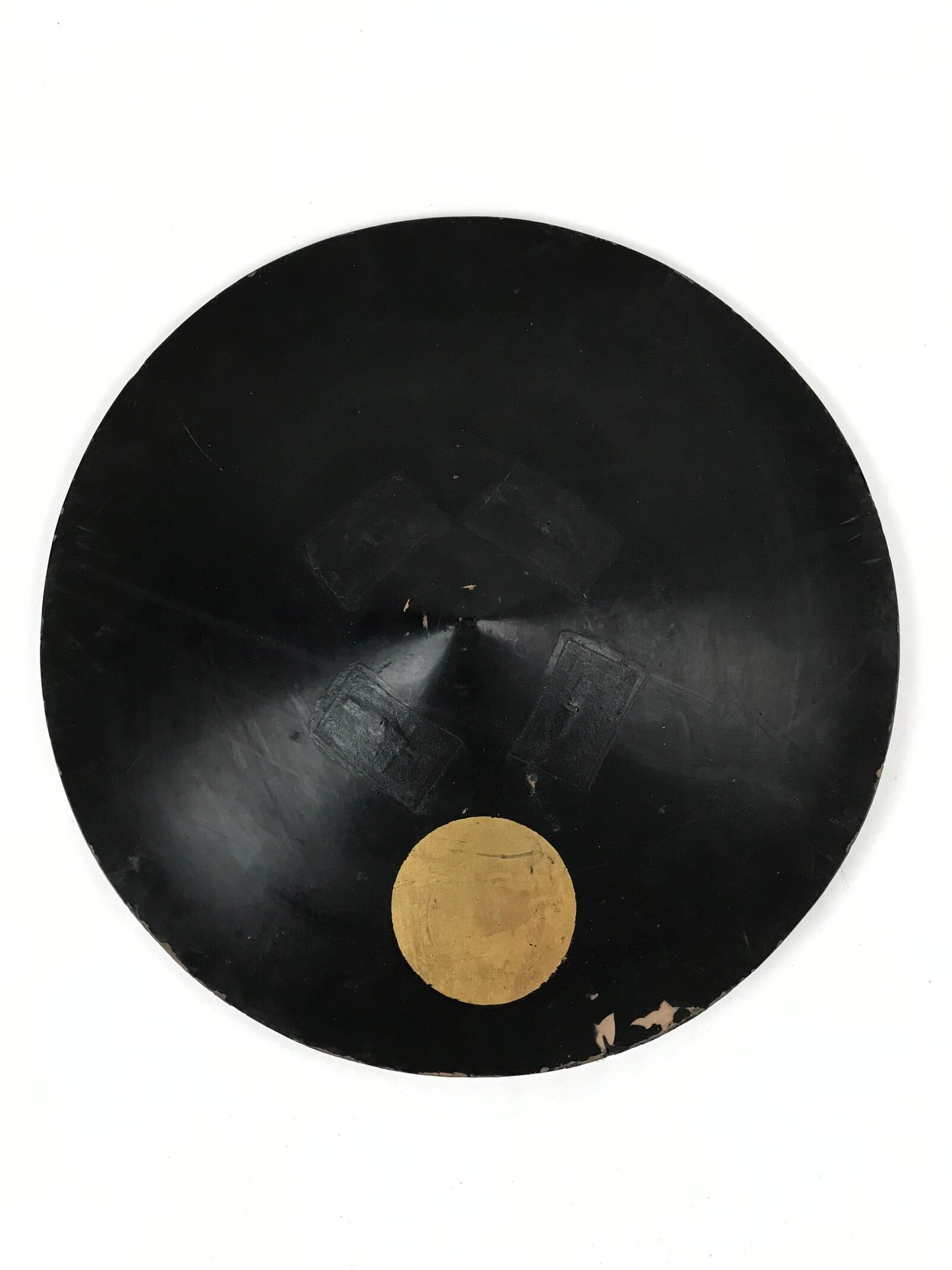 Antique Japanese Lacquered Wooden Hat Jingasa Samurai Hat Hinomaru Crest JK605