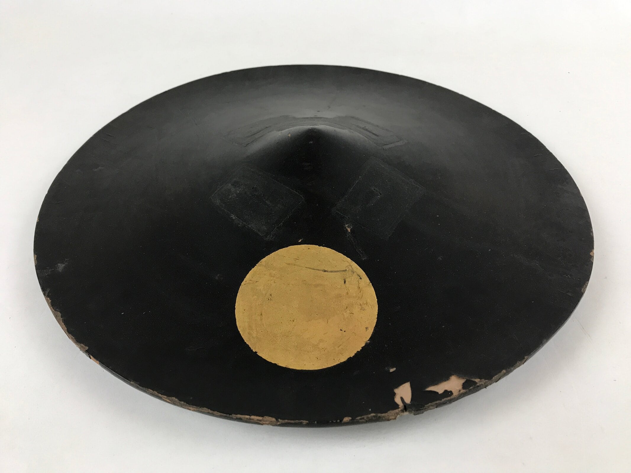 Antique Japanese Lacquered Wooden Hat Jingasa Samurai Hat Hinomaru Crest JK605