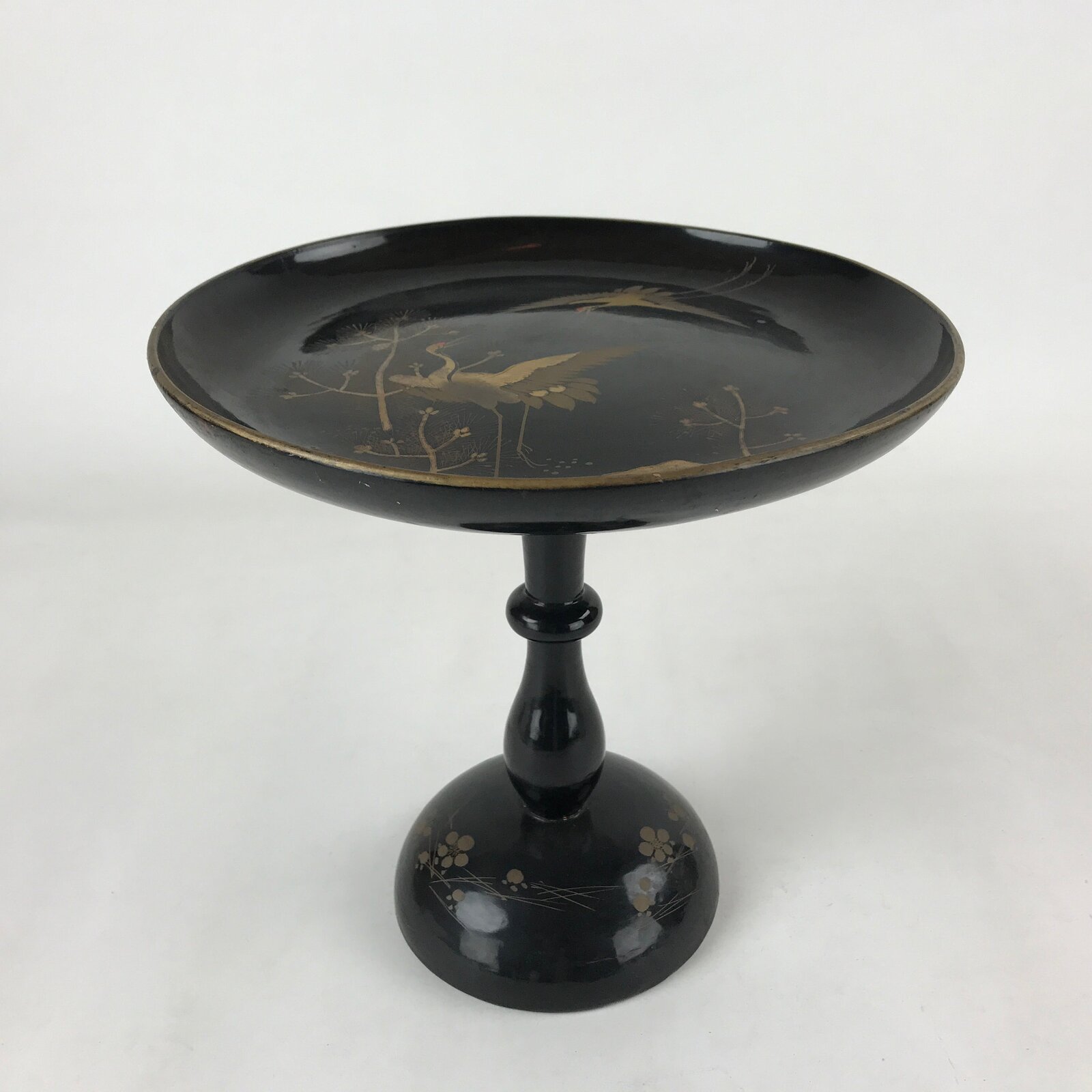 Antique Japanese Lacquered Wooden Makie Serving Table Takatsuki Crane Gold L100