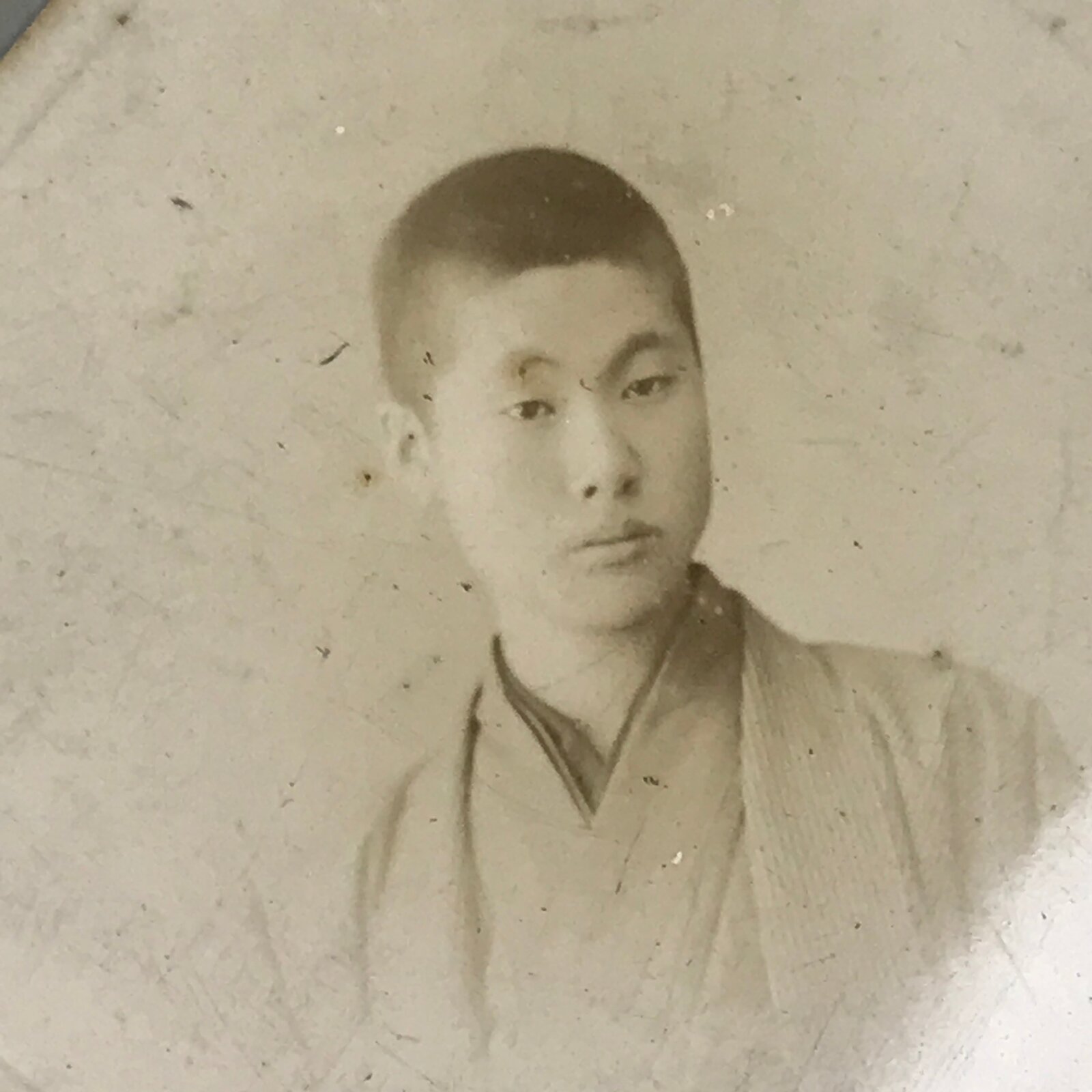 Antique Japanese Meiji Young Man Portrait Photograph Kimono Black White PH59
