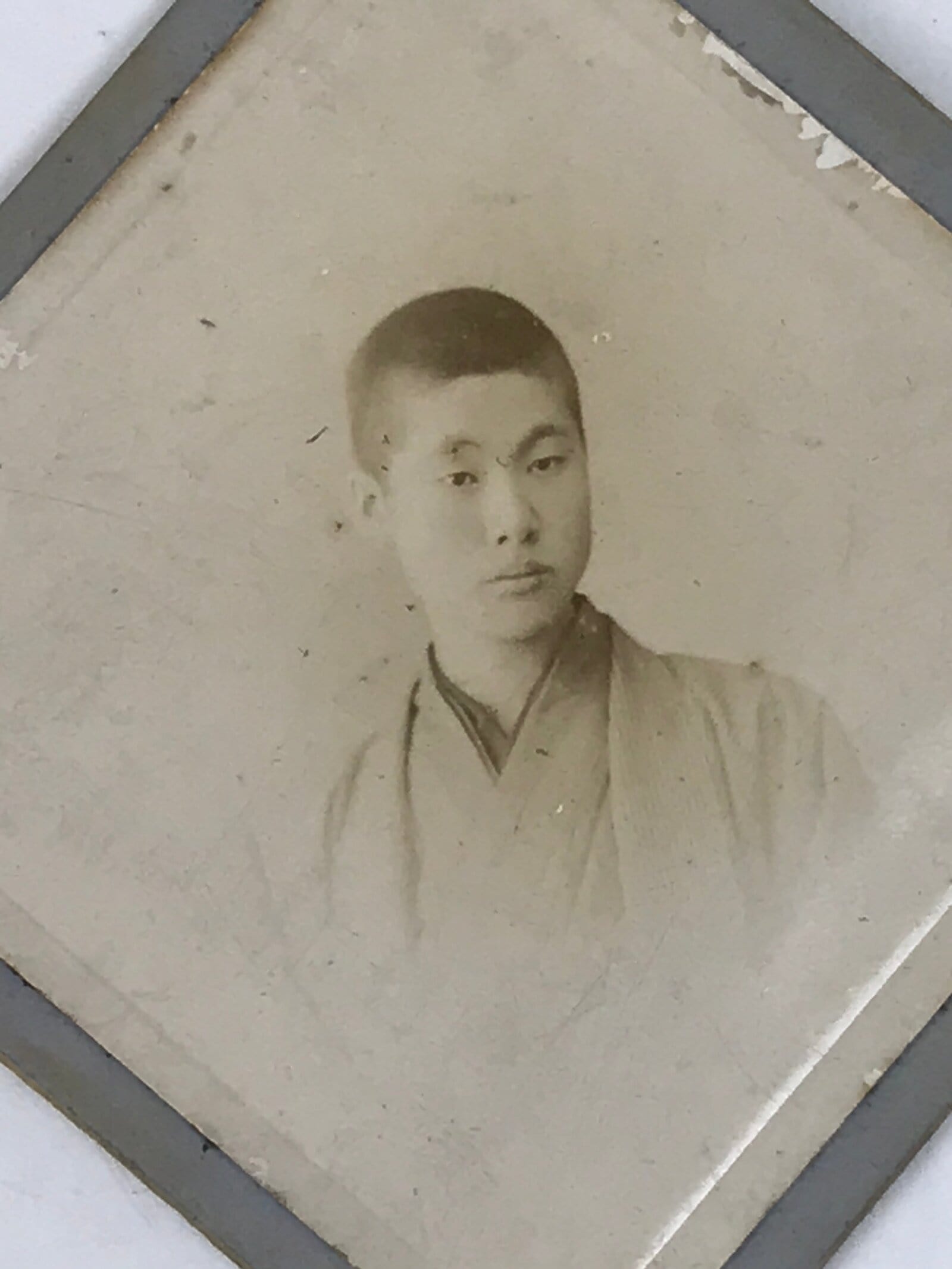 Antique Japanese Meiji Young Man Portrait Photograph Kimono Black White PH59