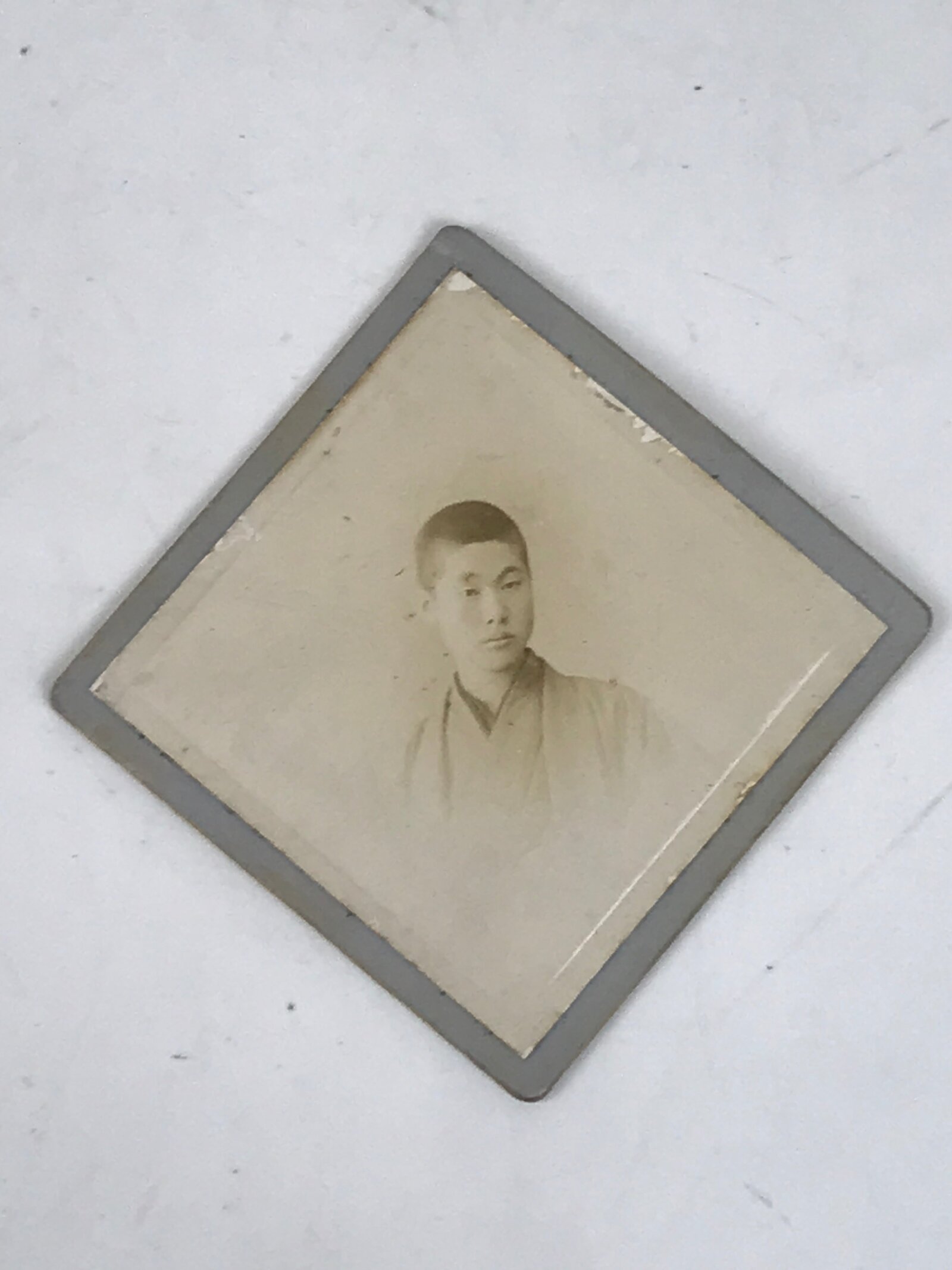 Antique Japanese Meiji Young Man Portrait Photograph Kimono Black White PH59