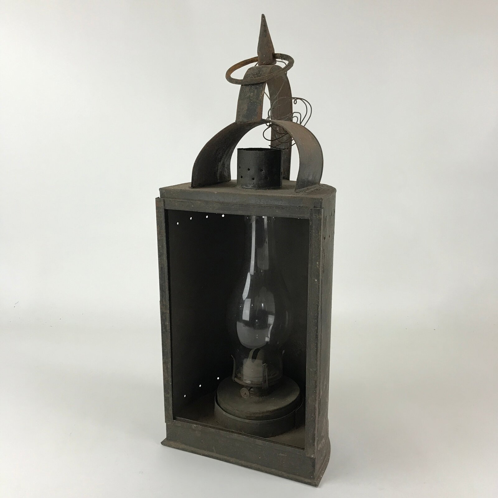 Antique Japanese Oil Lantern Iron Frame Glass Lamp Door Lighting Equipment LT61