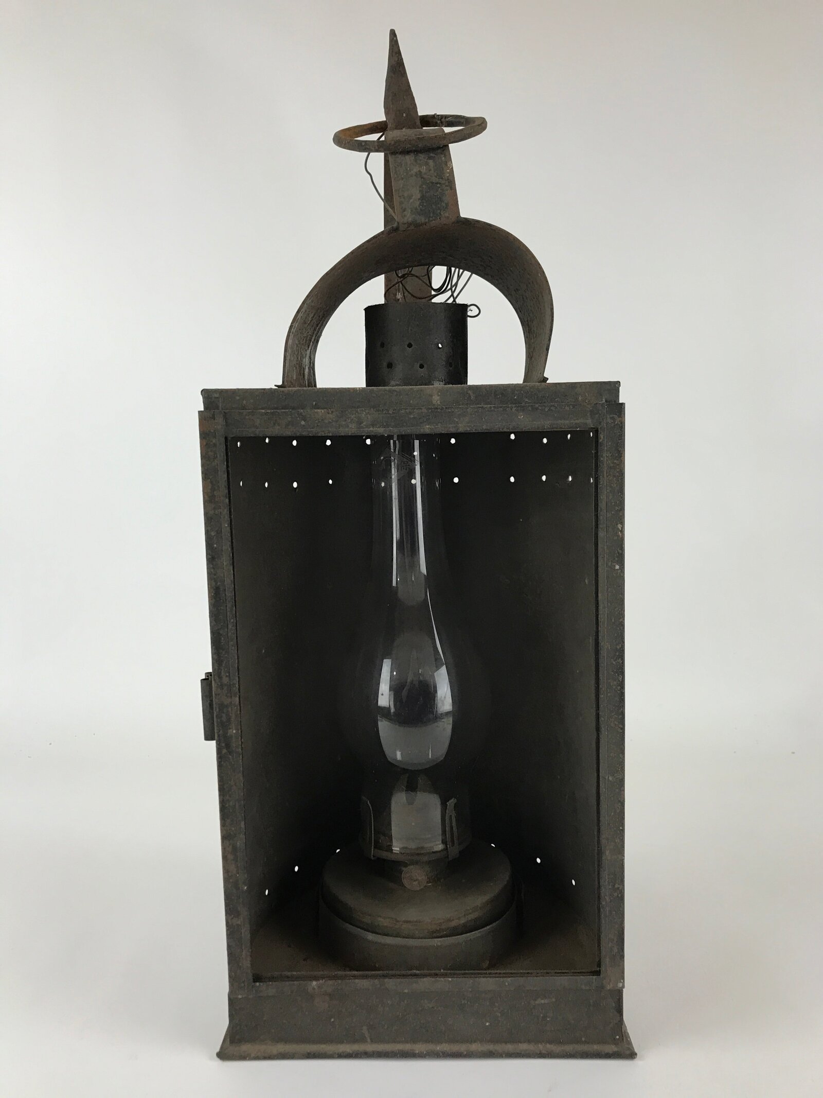 Antique Japanese Oil Lantern Iron Frame Glass Lamp Door Lighting Equipment LT61