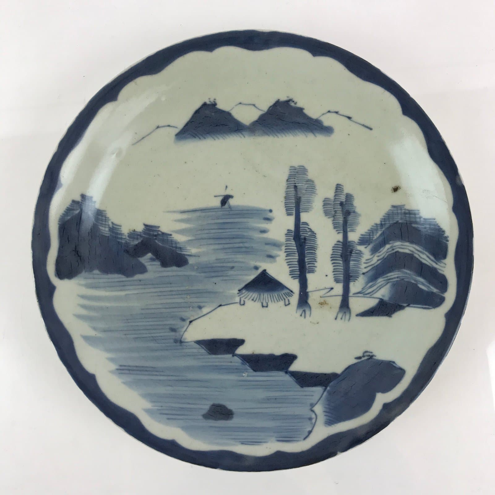 Antique Japanese Porcelain Large Plate Sometsuke Blue Serving Plate Ozara PY229