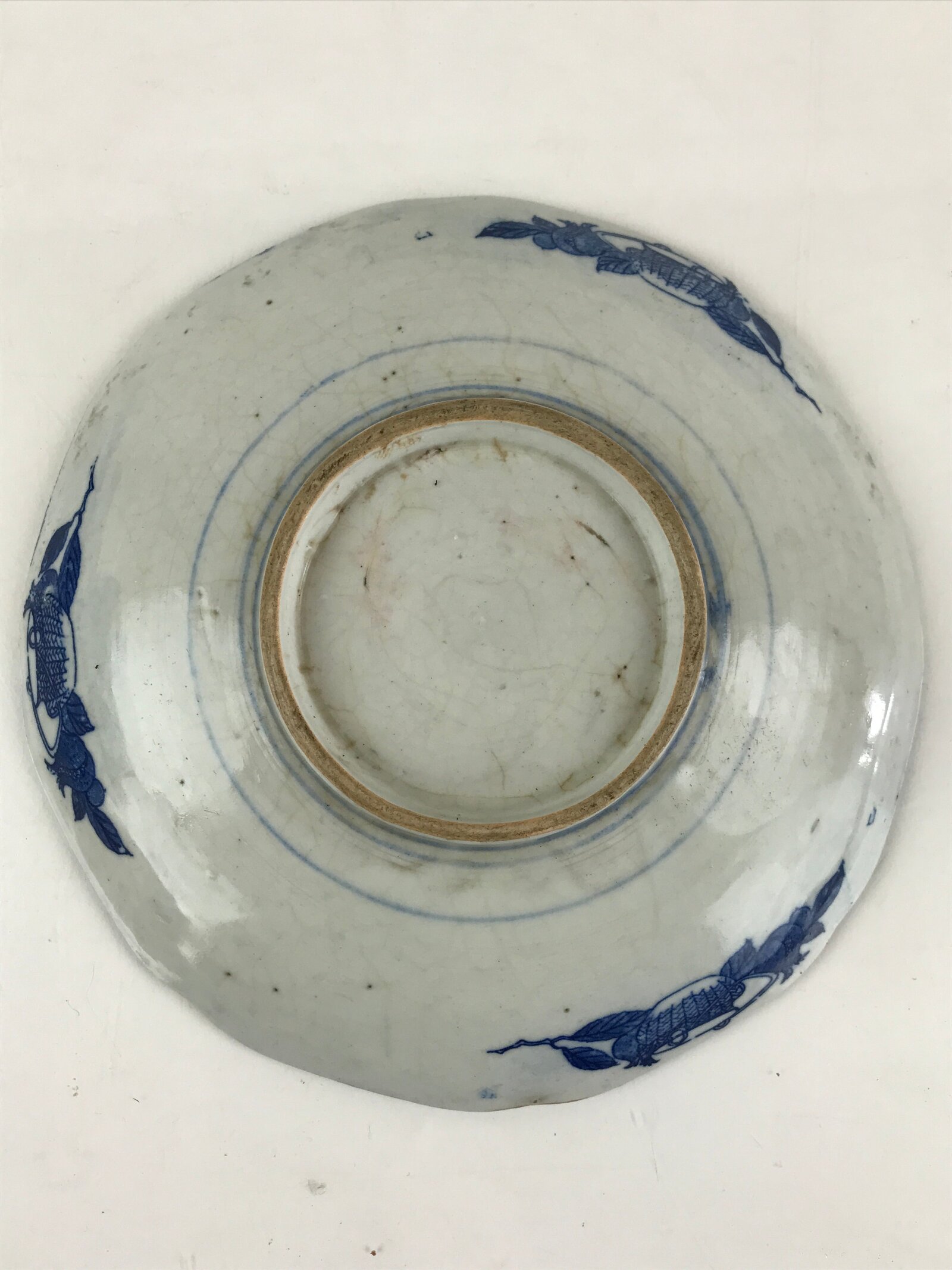 Antique Japanese Porcelain Plate Blue Sometsuke Chrysanthemum Butterfly PY282