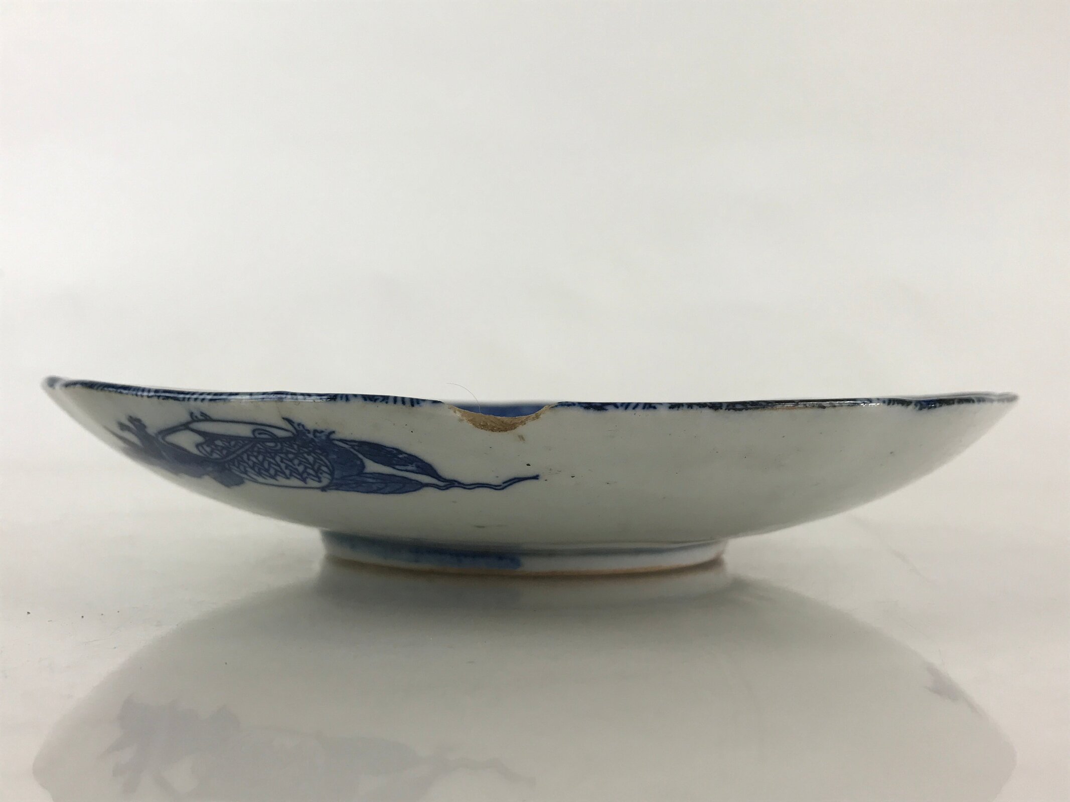 Antique Japanese Porcelain Plate Blue Sometsuke Chrysanthemum Butterfly PY283