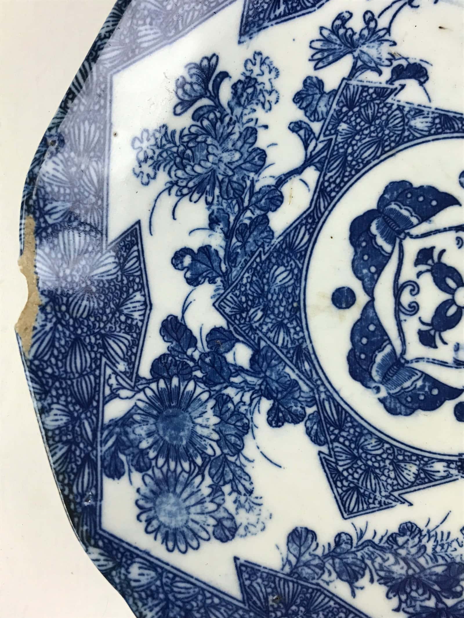 Antique Japanese Porcelain Plate Blue Sometsuke Chrysanthemum Butterfly PY283