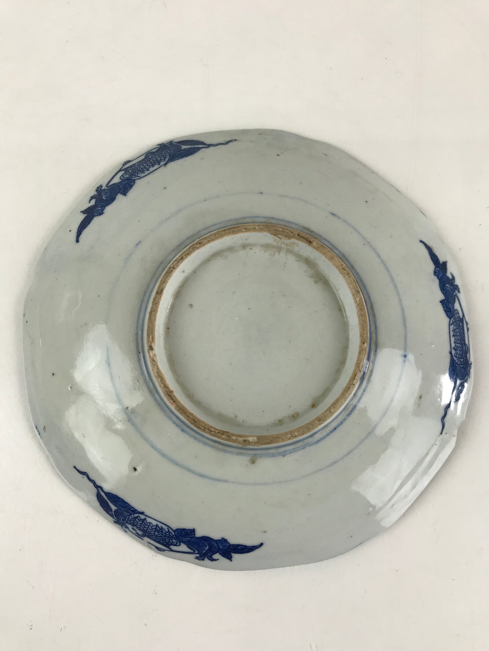 Antique Japanese Porcelain Plate Blue Sometsuke Chrysanthemum Butterfly PY283