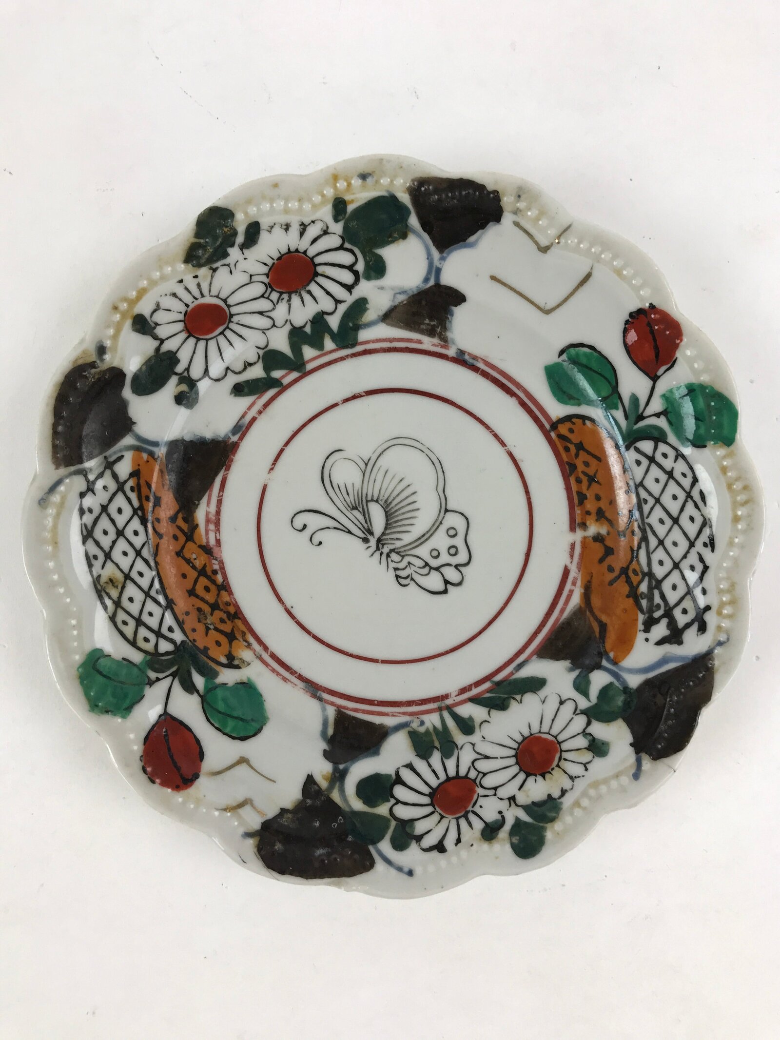 Antique Japanese Porcelain Plate White Floral Butterfly Kozara Yakimono PY465