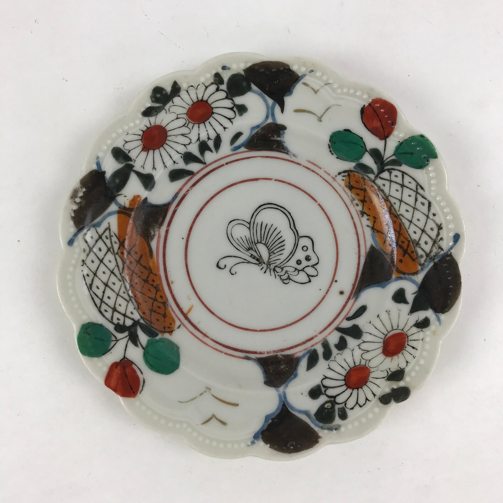 Antique Japanese Porcelain Plate White Floral Butterfly Kozara Yakimono PY466