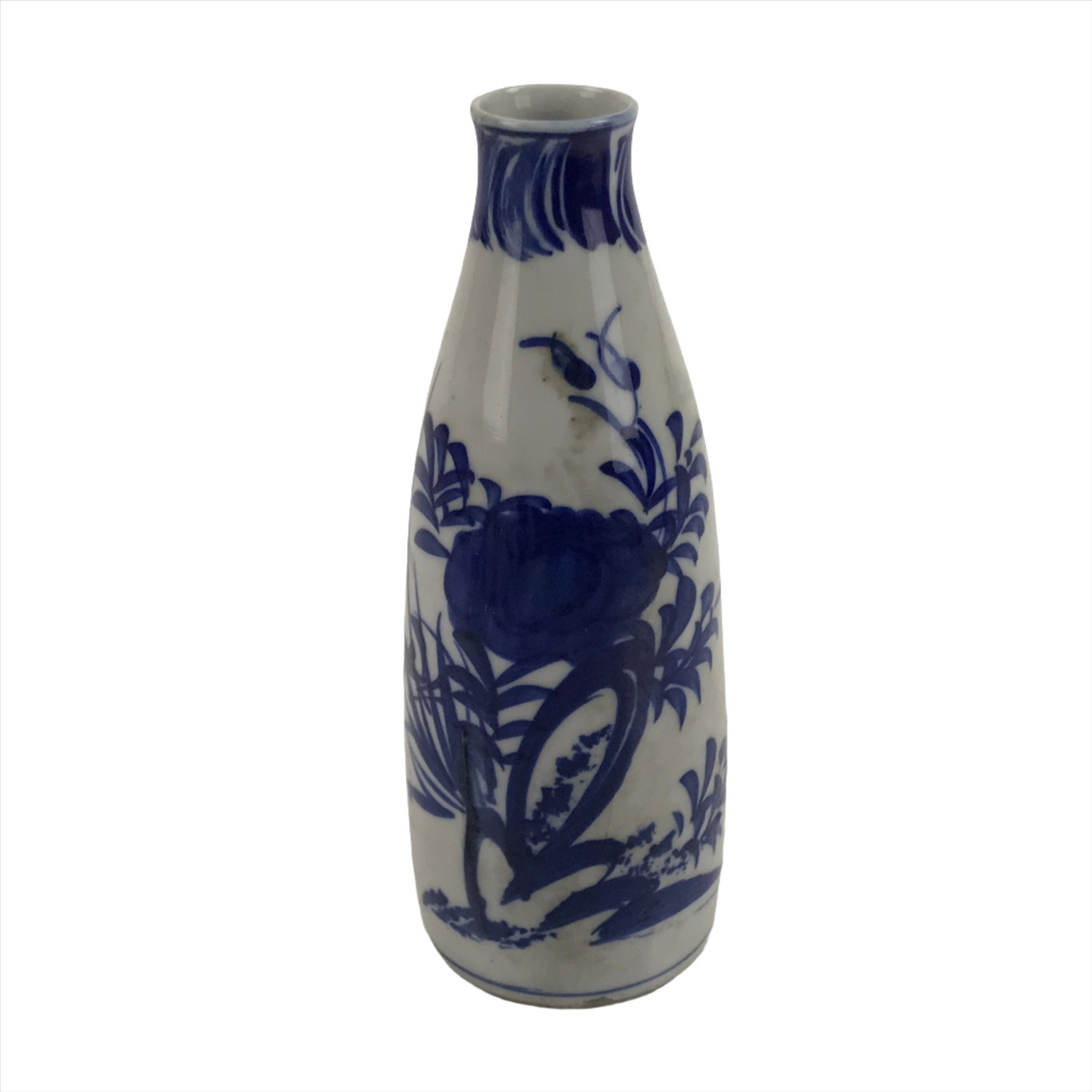 Antique Japanese Porcelain Sake Bottle Tokkuri Imari Blue Sometsuke Peony TS680