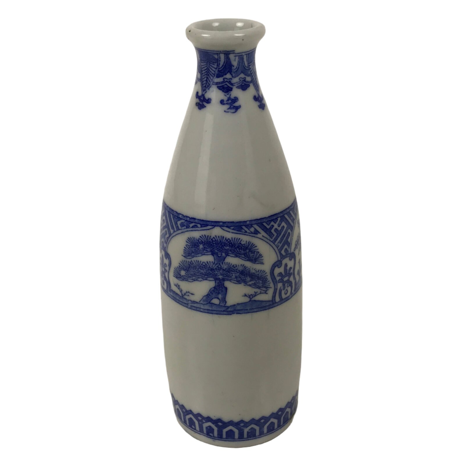Antique Japanese Porcelain Sake Bottle Tokkuri White Blue Shochikubai Pine TS819