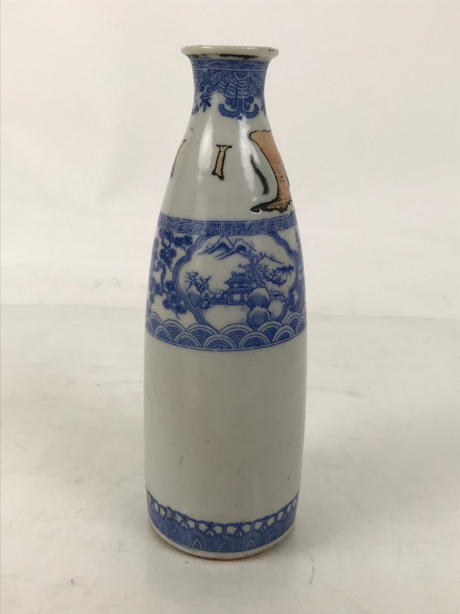 Antique Japanese Porcelain Sake Bottle Tokkuri White Blue Shochikubai Pine TS822