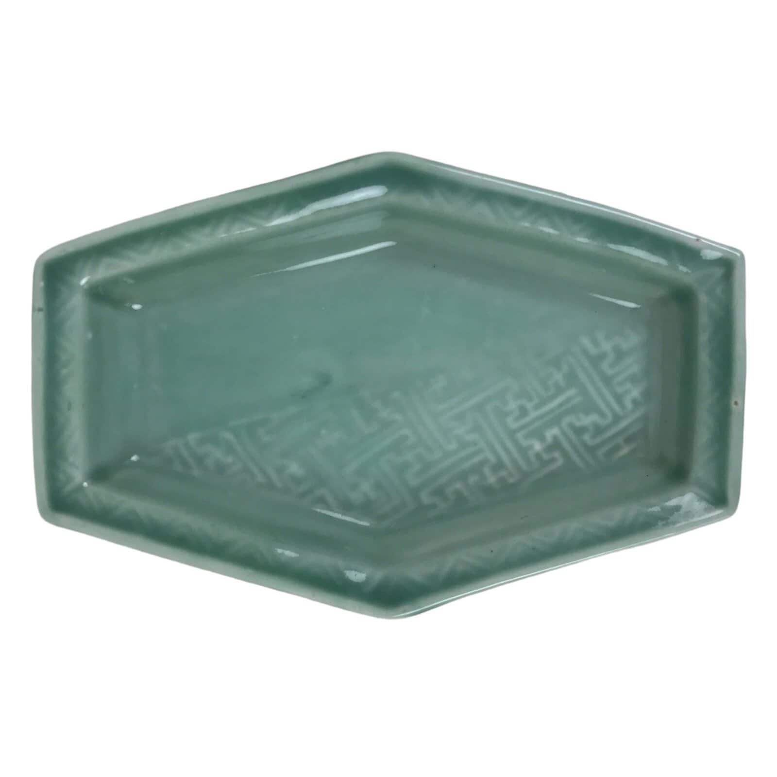 Antique Japanese Porcelain Small Plate Kozara Hexagon Celadon Sayagata Y316