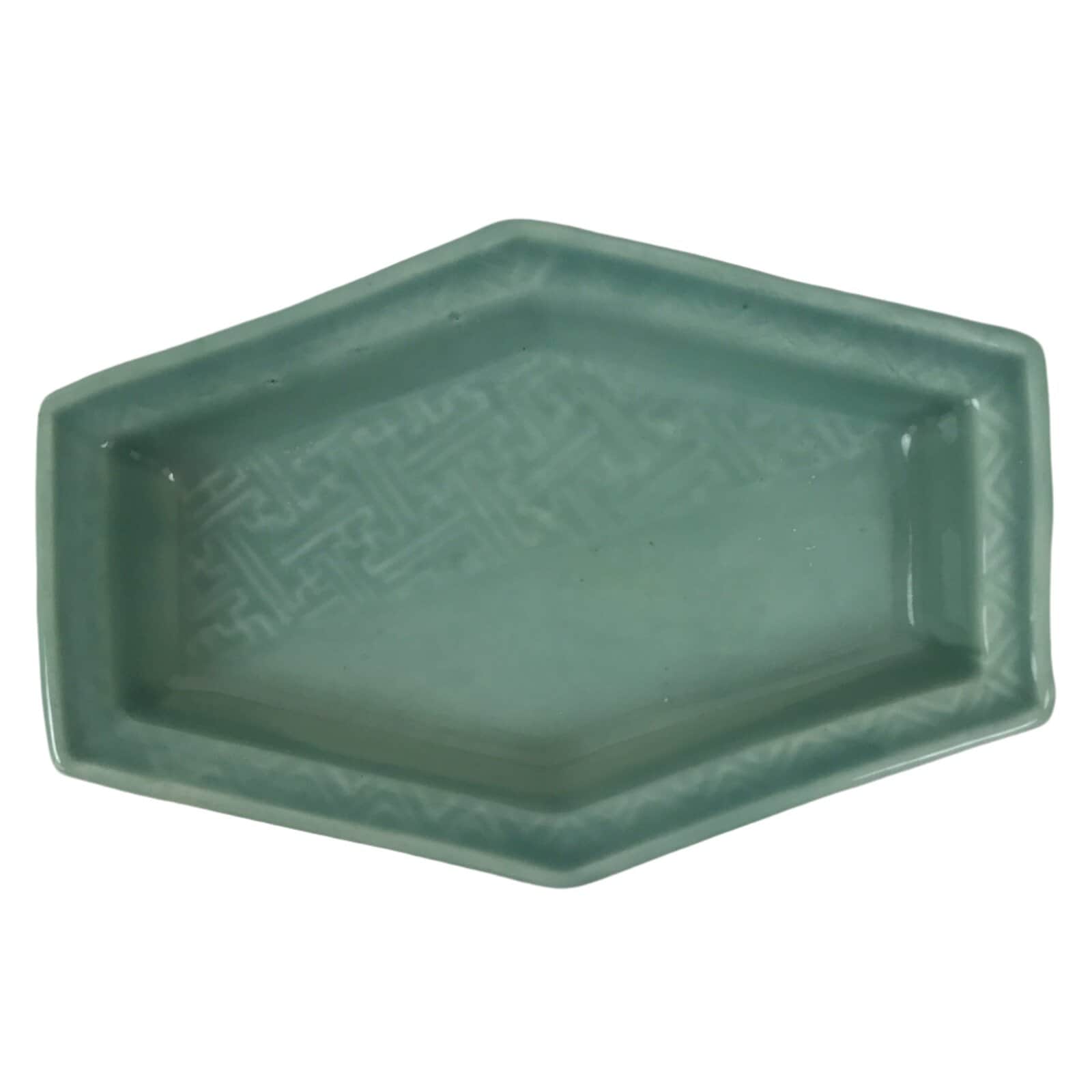 Antique Japanese Porcelain Small Plate Kozara Hexagon Celadon Sayagata Y319