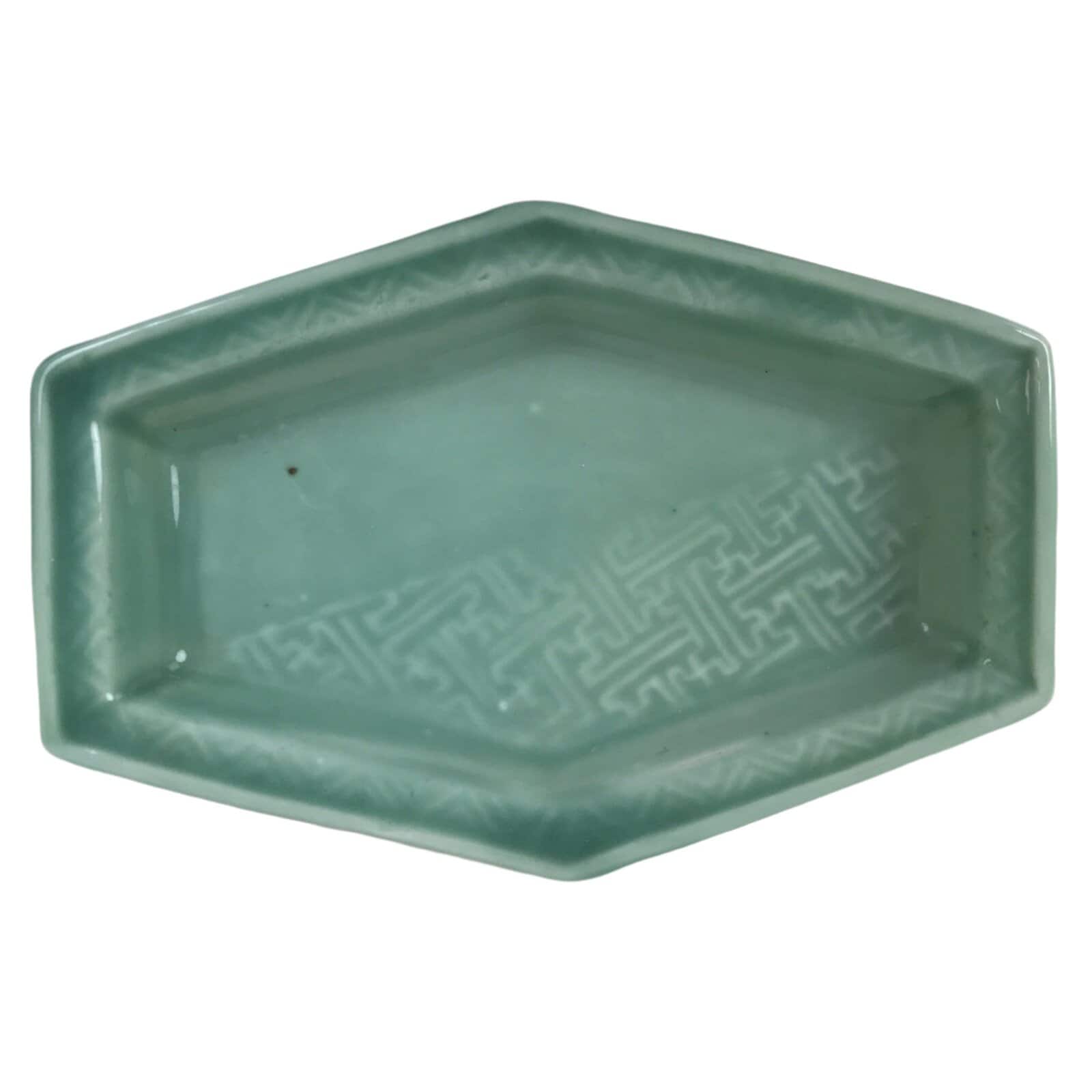 Antique Japanese Porcelain Small Plate Kozara Hexagon Celadon Sayagata Y321