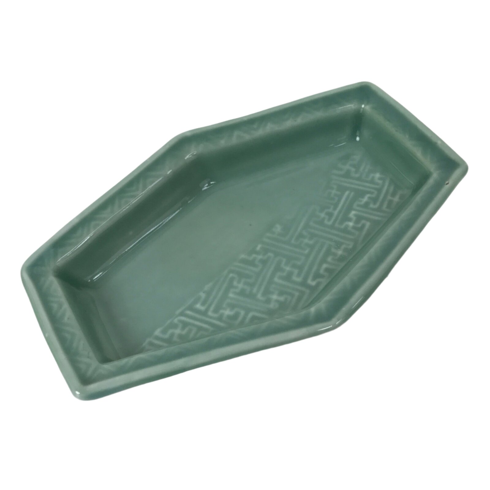 Antique Japanese Porcelain Small Plate Kozara Hexagon Celadon Sayagata Y328