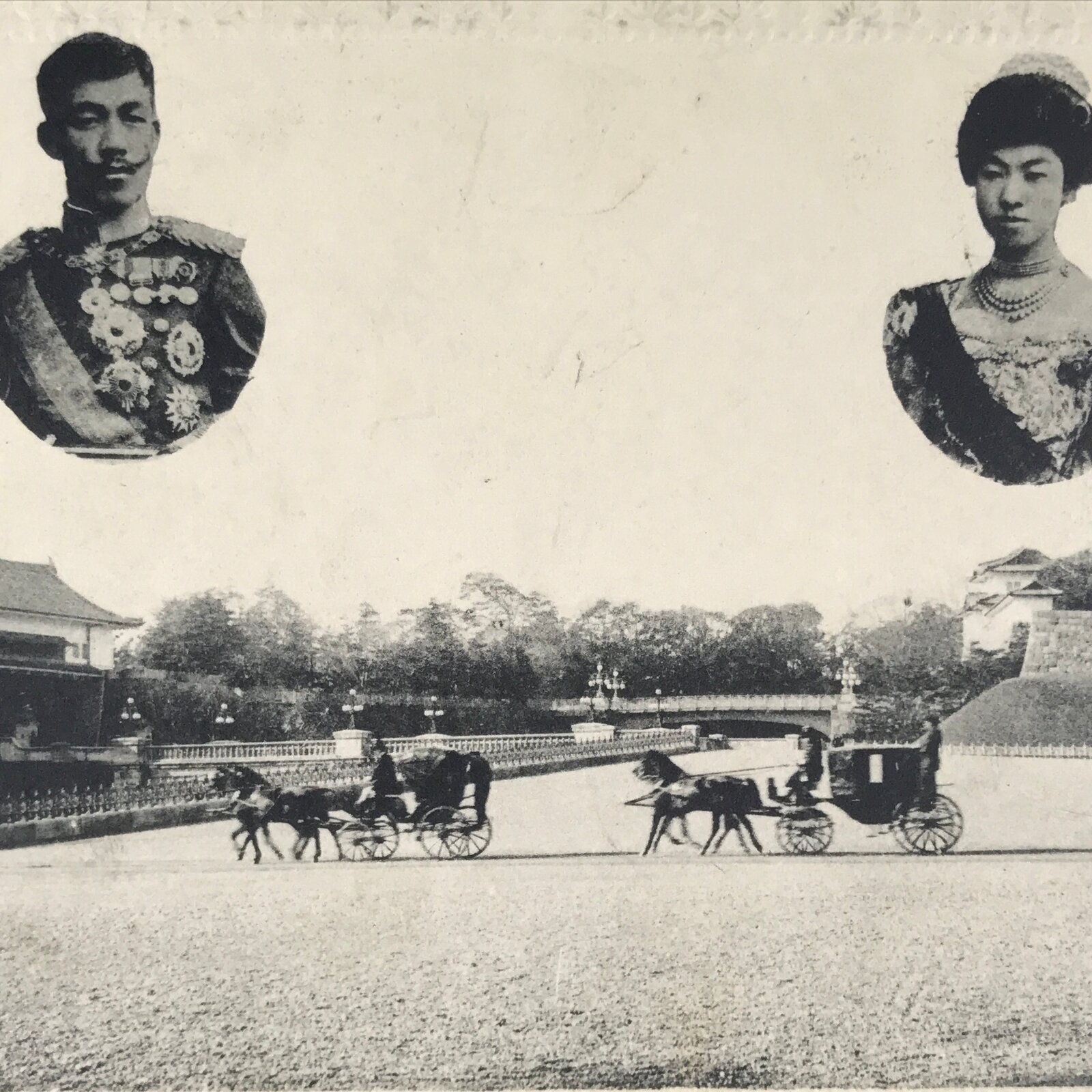 Antique Japanese Postcard Emperor Meiji Empress Shoken Paper Black White PC80
