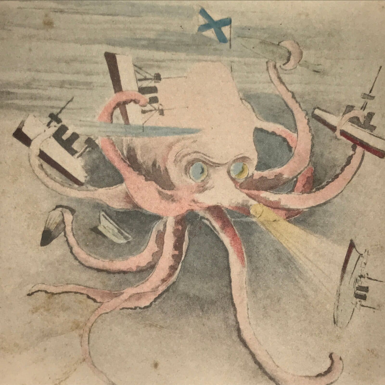 Antique Japanese Postcard Russo-Japanese War Port Arthur Parody Paper Color PC84