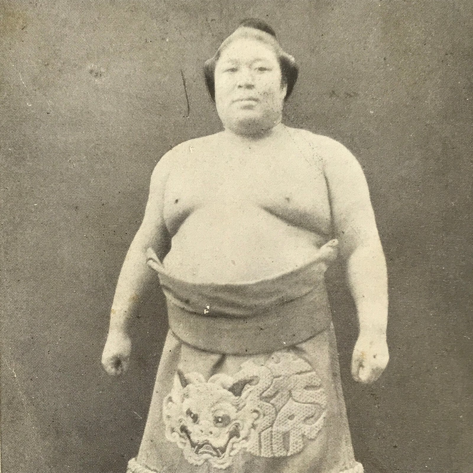 Antique Japanese Postcard Sumo Wrestler Ayaoni Kiichiro Paper Black White PC100