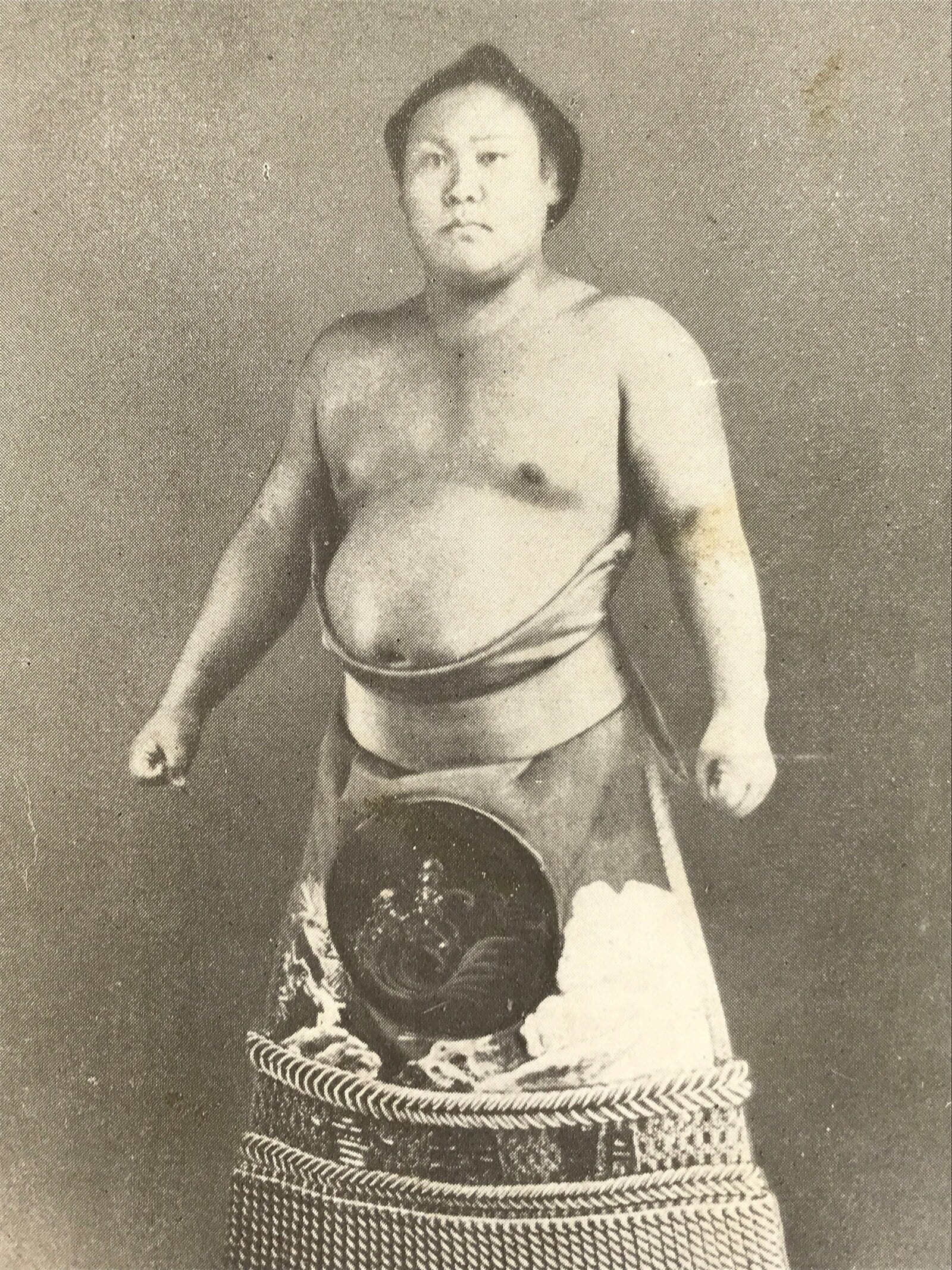 Antique Japanese Postcard Sumo Wrestler Tachihikari Den'emon Black White PC101