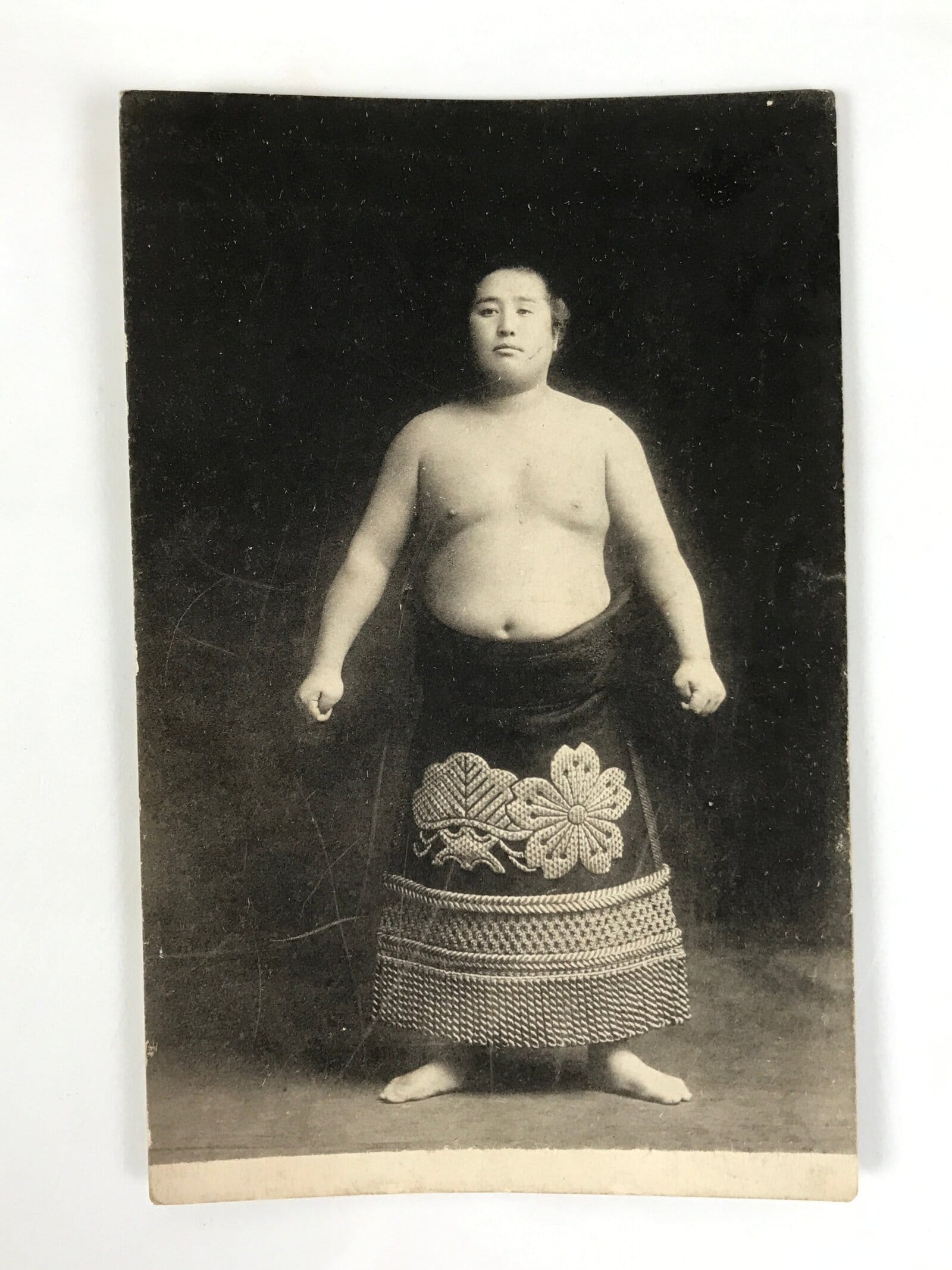 Antique Japanese Postcard Sumo Wrestler Umenohana Ichigoro Paper Black White PC9