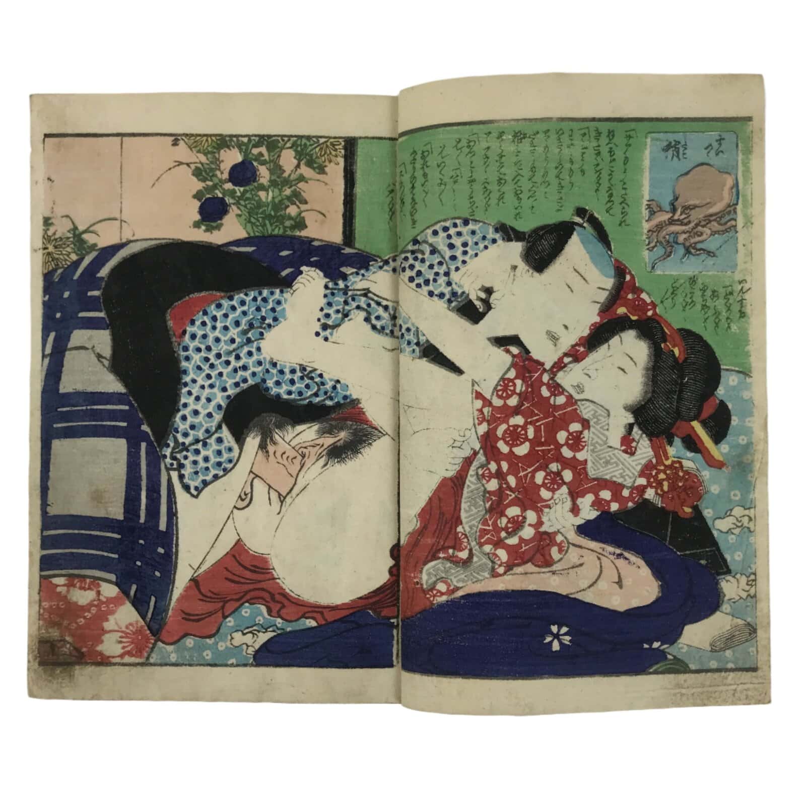 Antique Japanese Shunga Ukiyoe Erotic Art Book Woodblock Print Kimono Edo FL401
