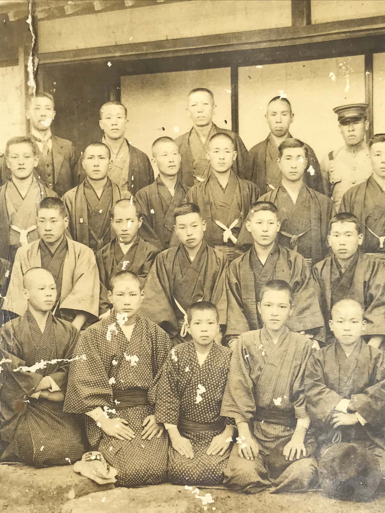 Antique Japanese Taisho C1921 Boys School Group Photograph Kimono Sepia PH89