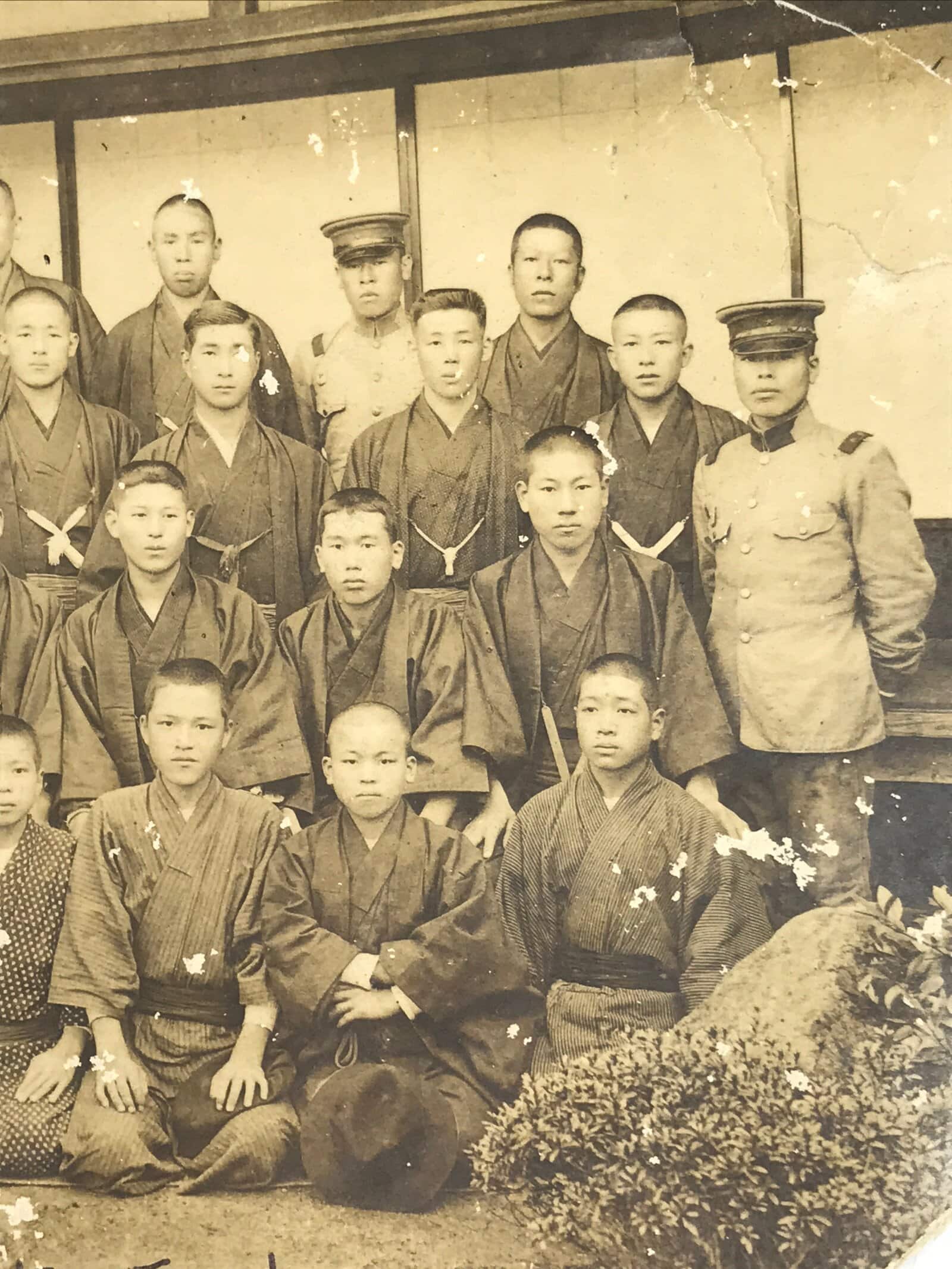 Antique Japanese Taisho C1921 Boys School Group Photograph Kimono Sepia PH89