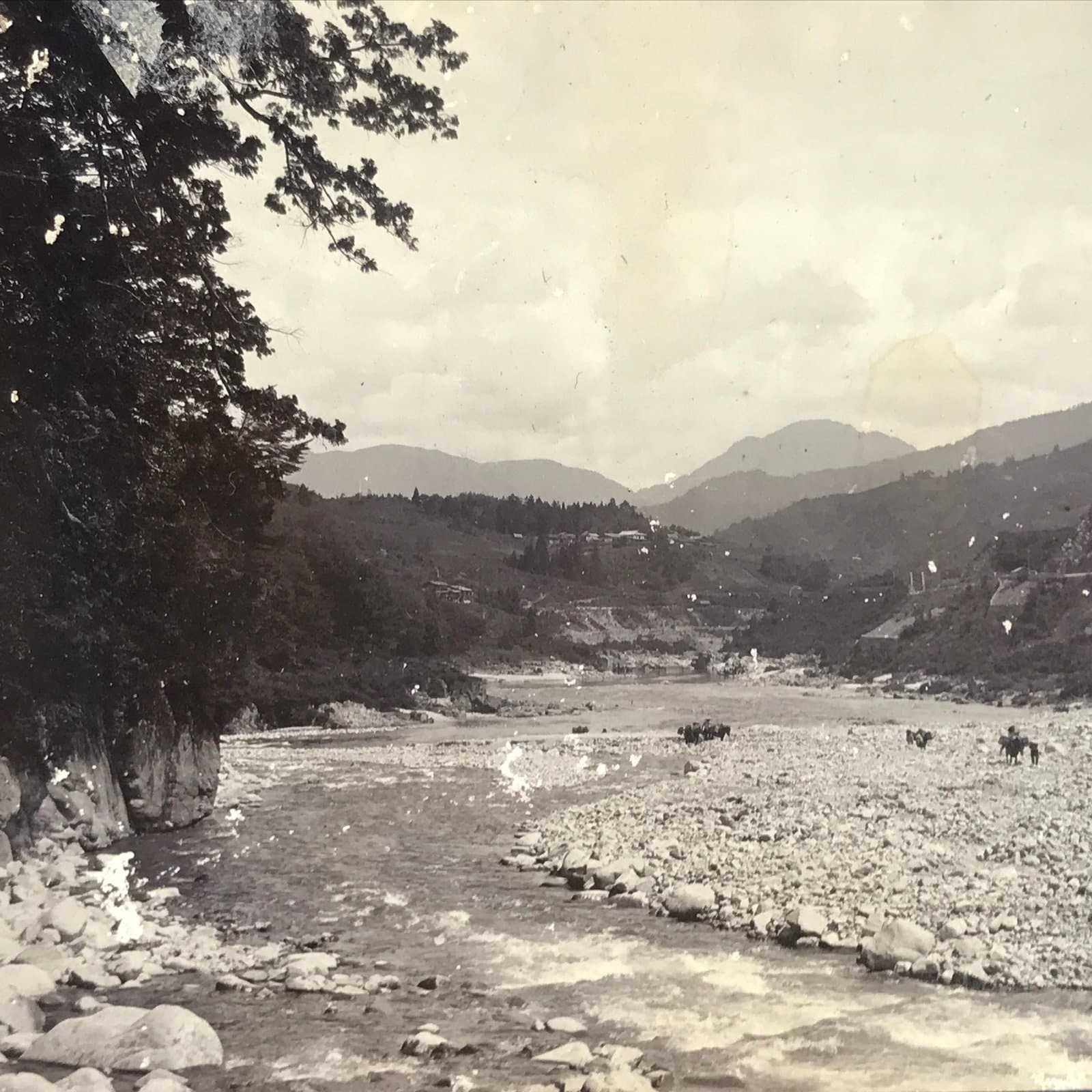 Antique Japanese Taisho Kiso River Scenic Landscape Photograph Black White PH31