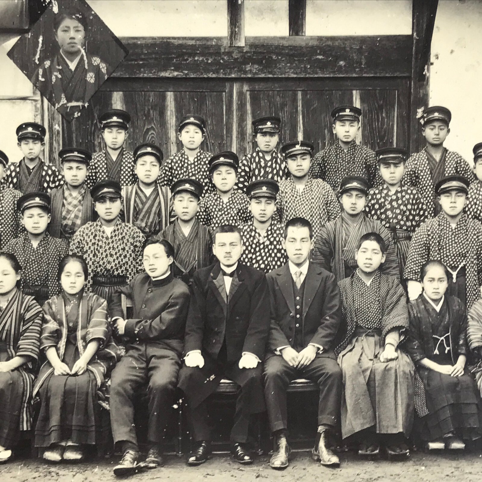 Antique Japanese Taisho School Photograph Group Student Hakama Black White PH117