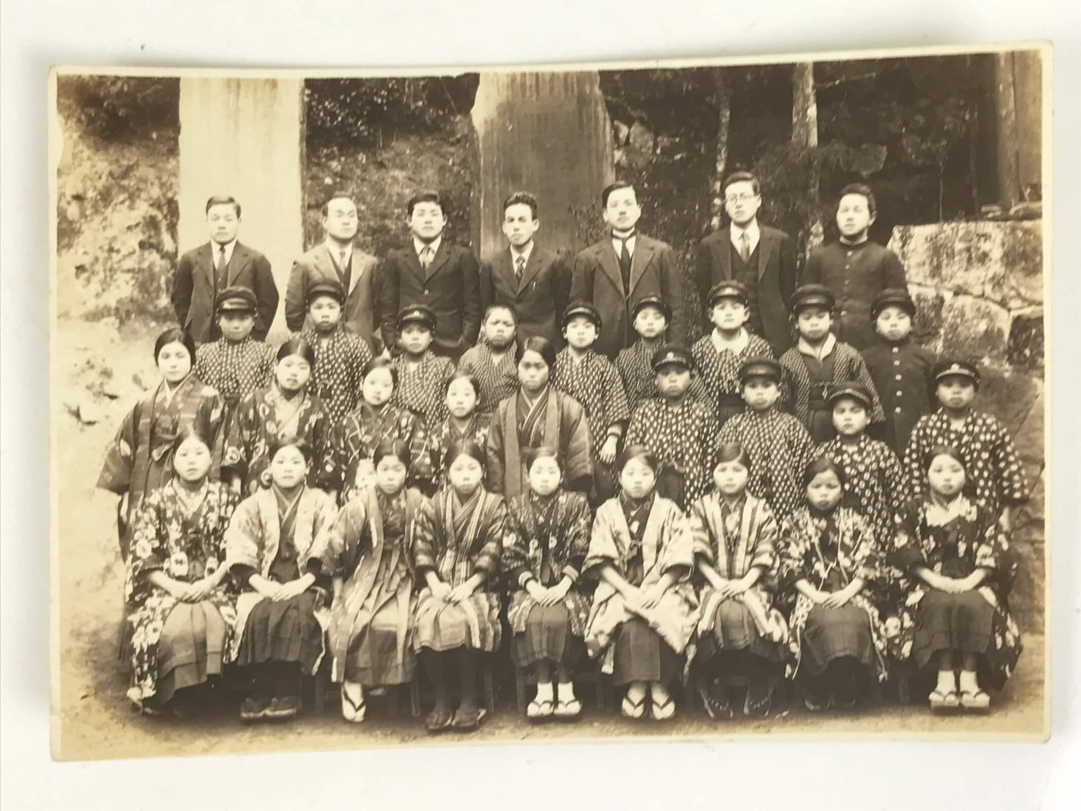 Antique Japanese Taisho School Photograph Group Student Hakama Black White PH119