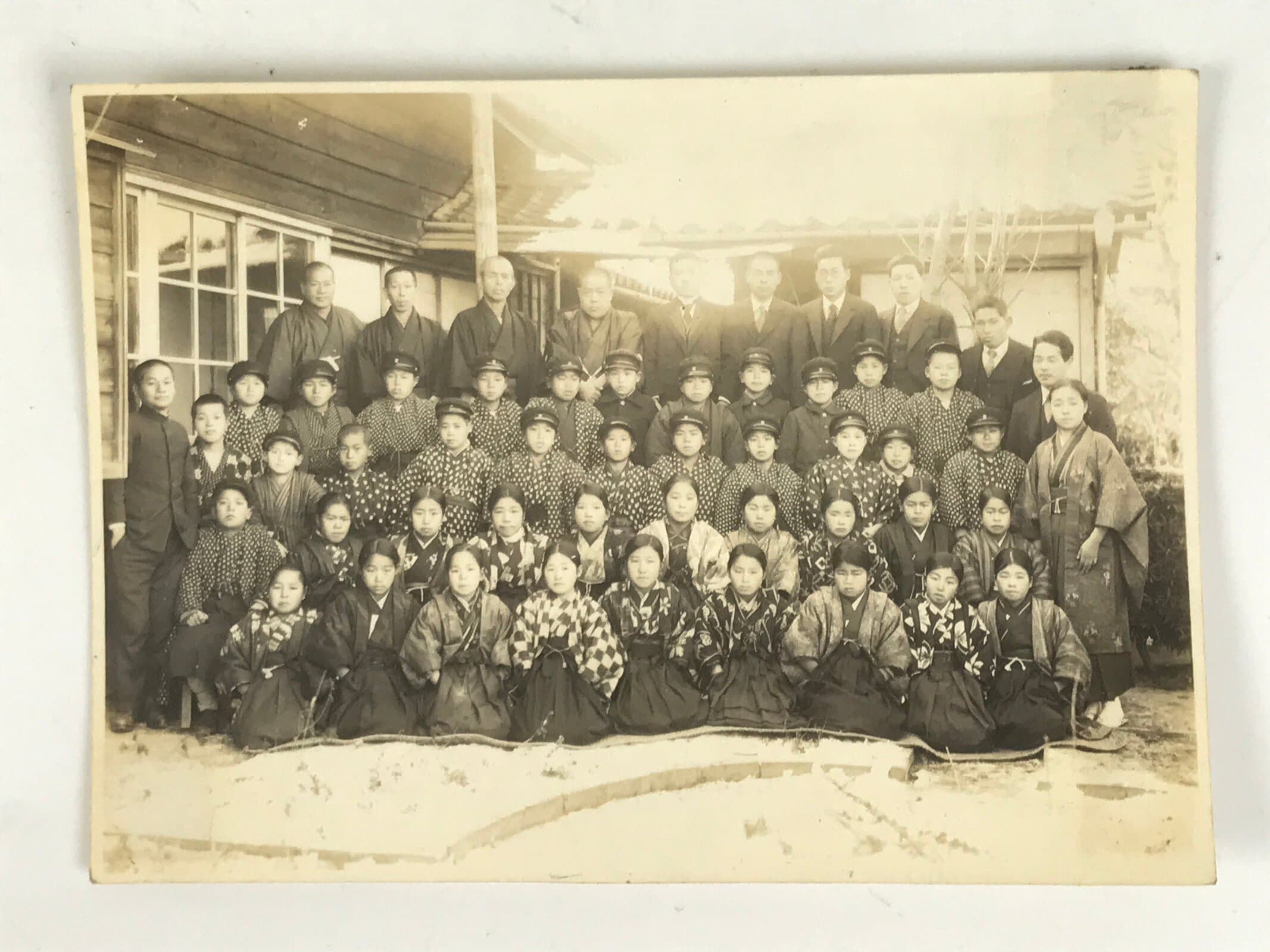 Antique Japanese Taisho School Photograph Student Hakama Uniform Sepia PH126