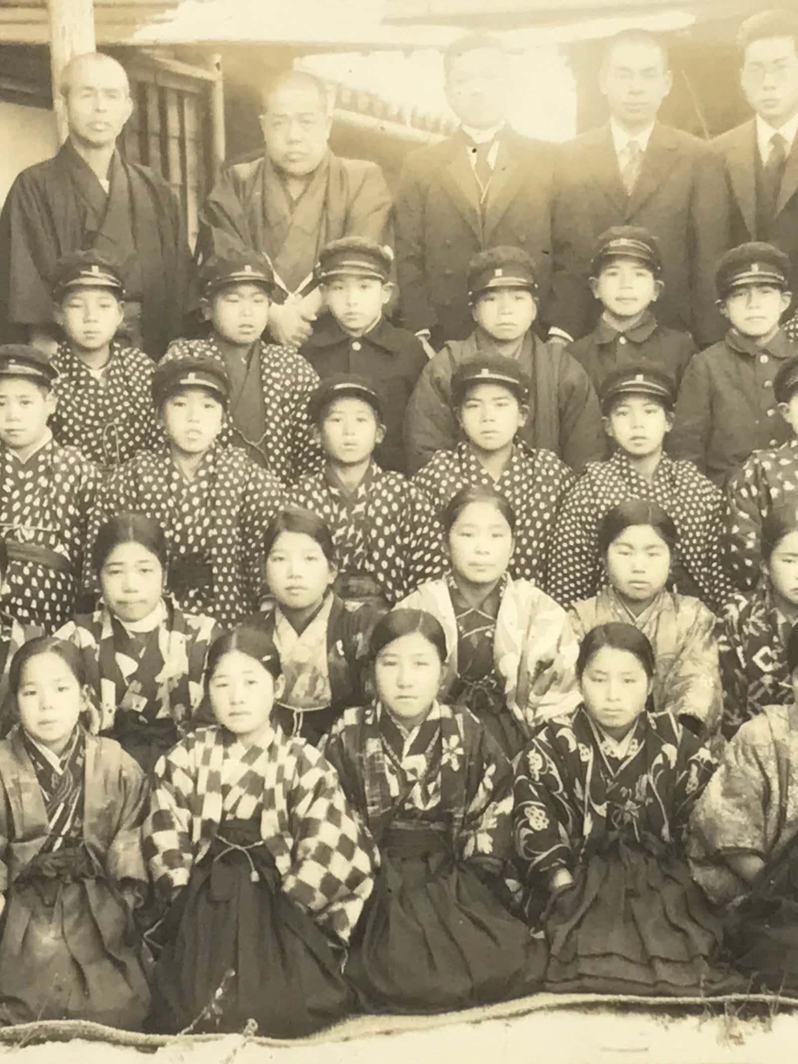 Antique Japanese Taisho School Photograph Student Hakama Uniform Sepia PH126