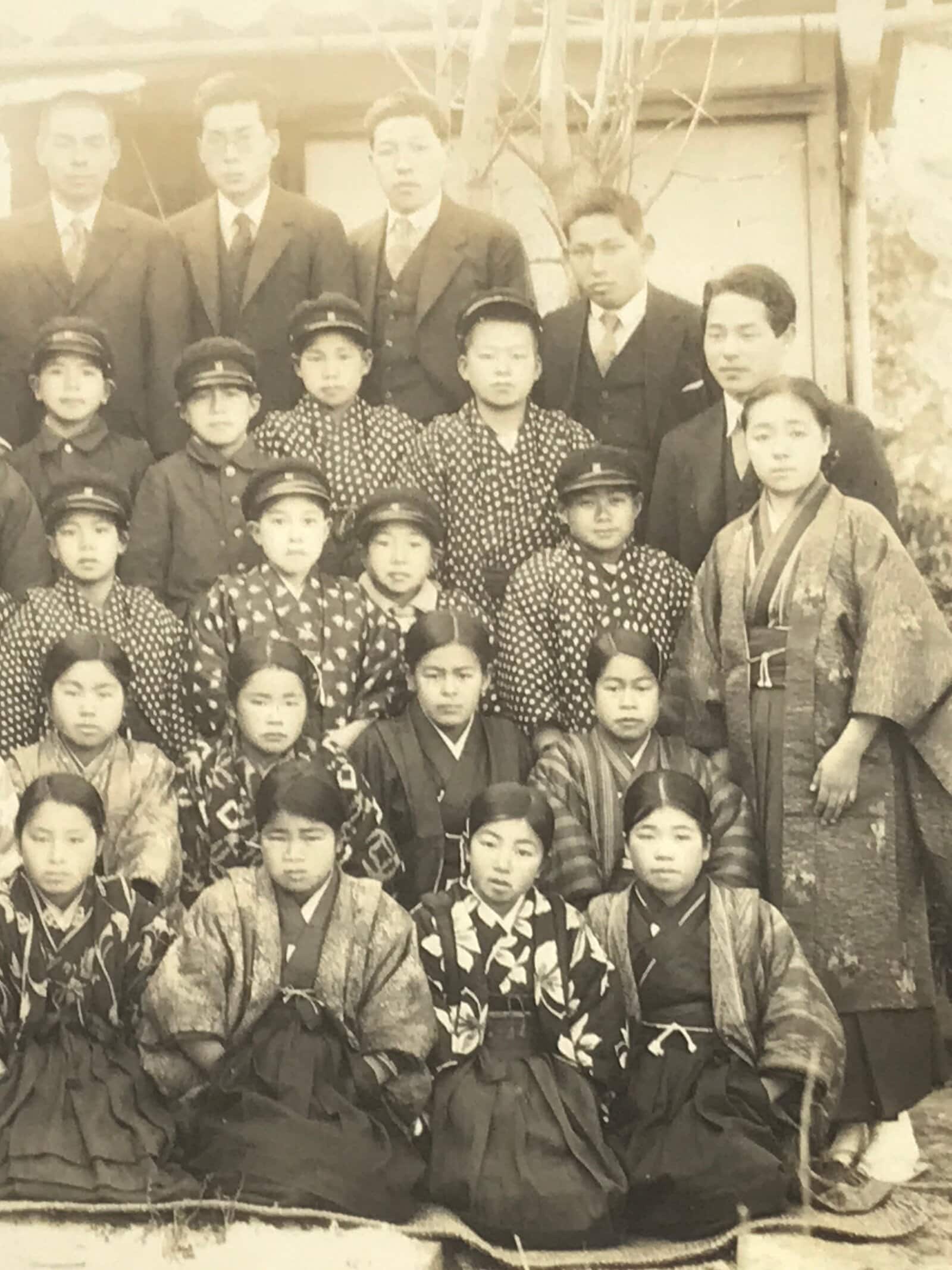 Antique Japanese Taisho School Photograph Student Hakama Uniform Sepia PH126