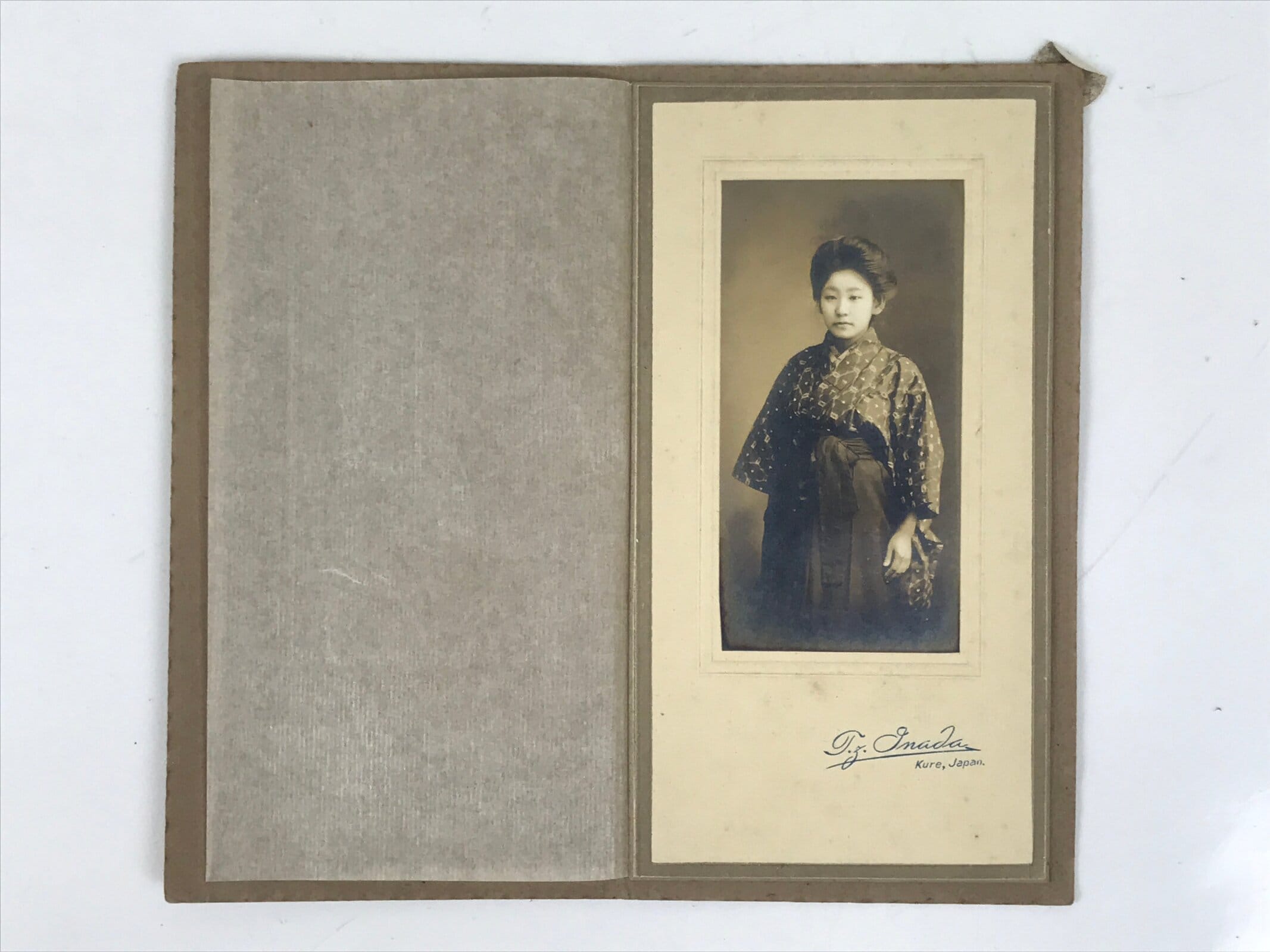 Antique Japanese Taisho Young Woman Portrait Photograph Kimono Hakama Sepia PH42