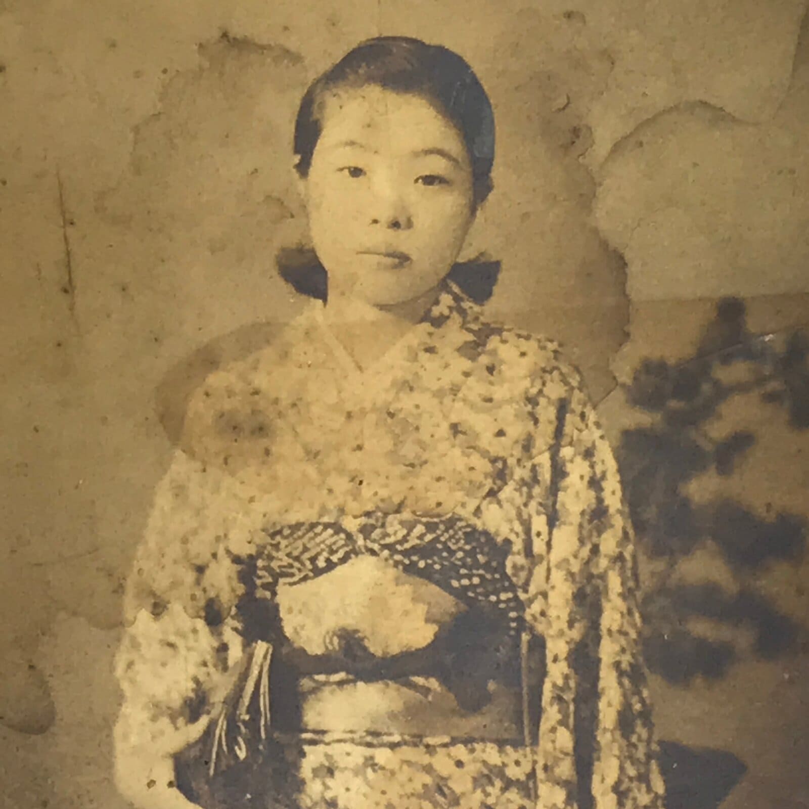 Antique Japanese Taisho Young Woman Portrait Photograph Kimono Sepia Tone PH267
