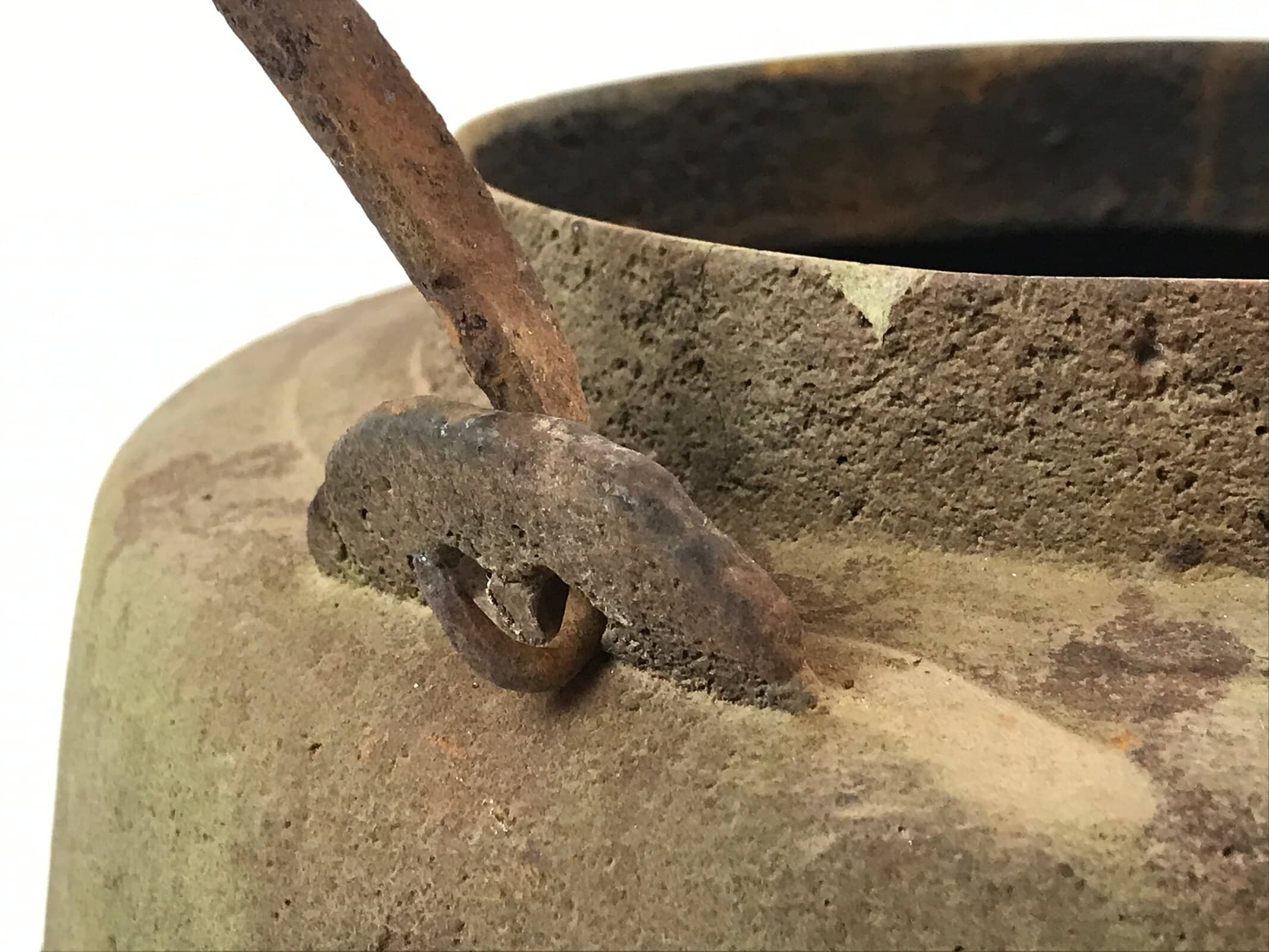 Antique Japanese Traditional Cast Iron Hanging Cook Pot Black Irori Hearth C26