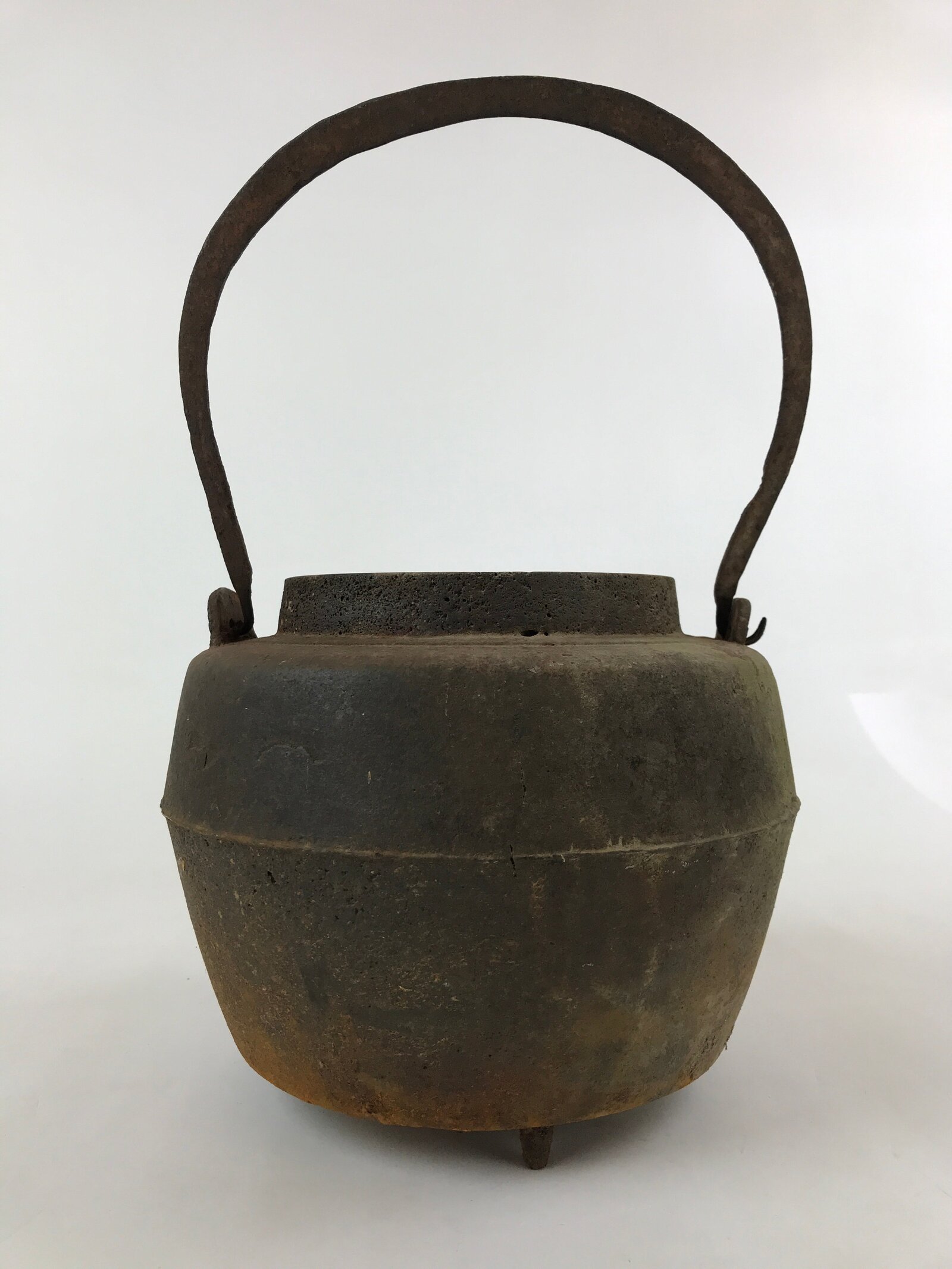 Antique Japanese Traditional Cast Iron Hanging Cook Pot Black Irori Hearth C26