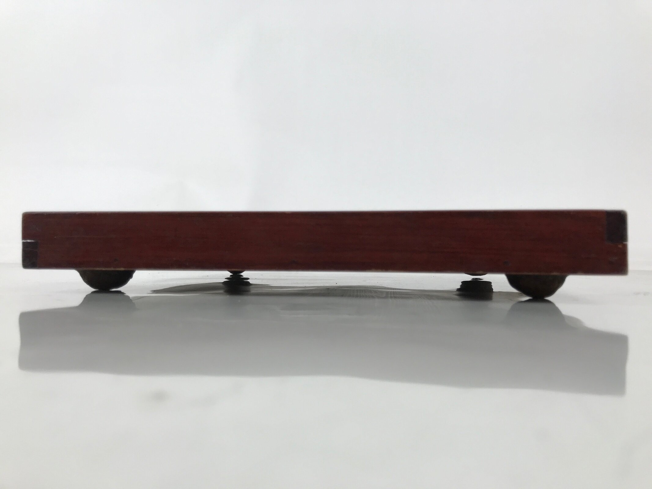 Antique Japanese Wood Lacquered Low Table Brown Serving Tray Ozen Kurumizen L513