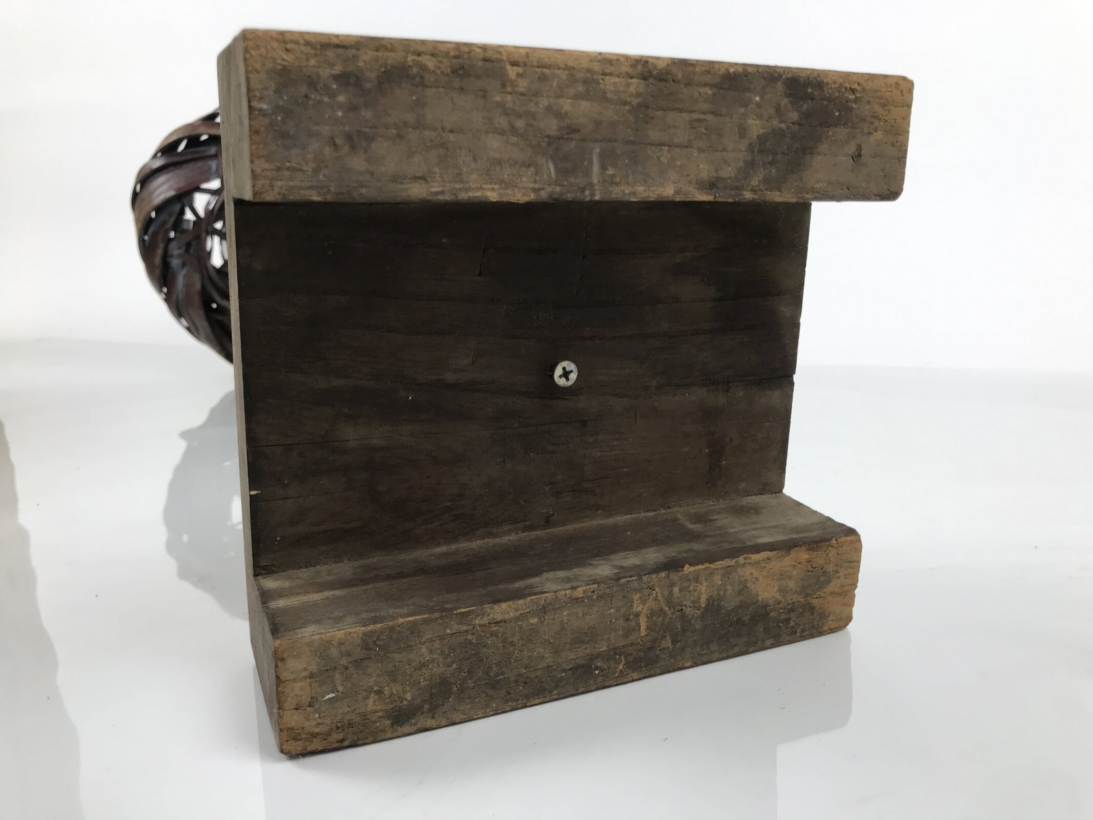 Antique Japanese Wooden Candle Stand Shokudai Woven Basket Metal Cup JK937