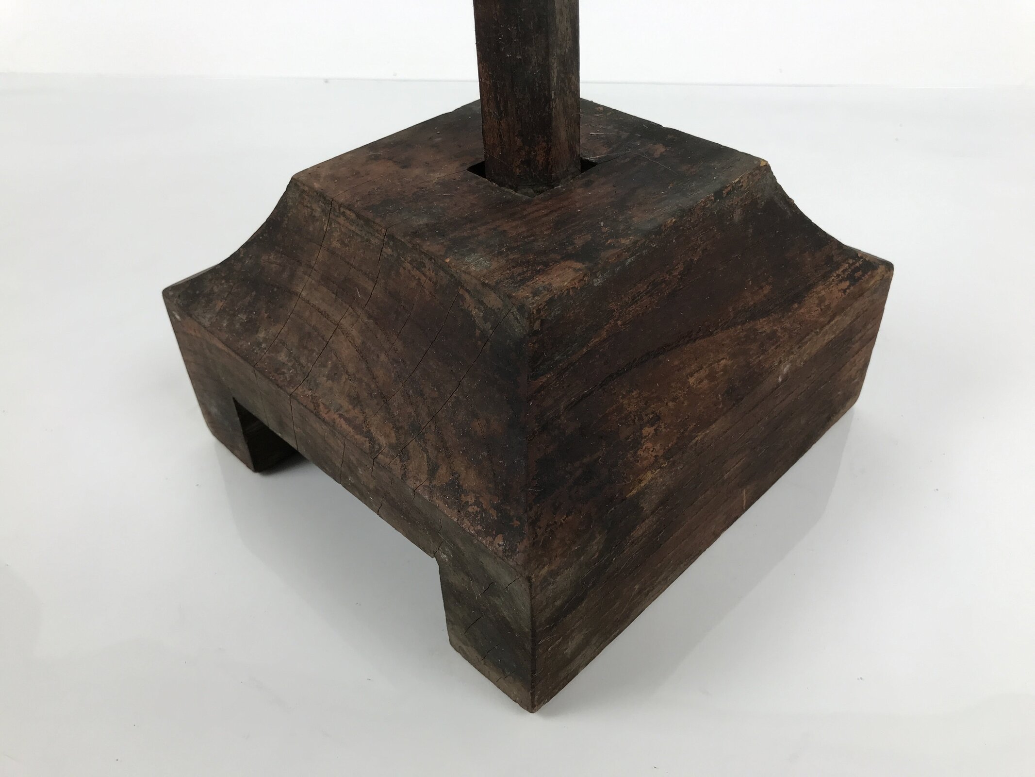 Antique Japanese Wooden Candle Stand Shokudai Woven Basket Metal Cup JK937