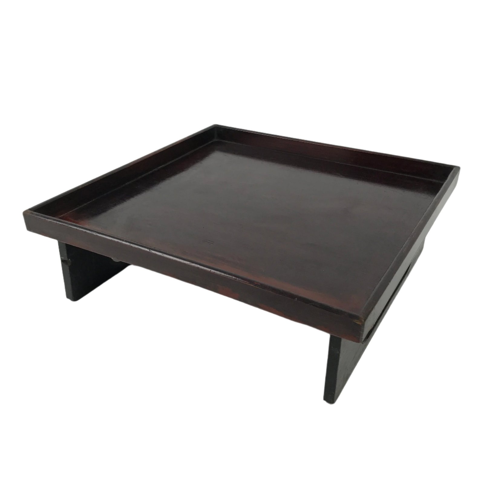 Antique Japanese Wooden Lacquered Low Table Brown Serving Tray Ozen Square L491