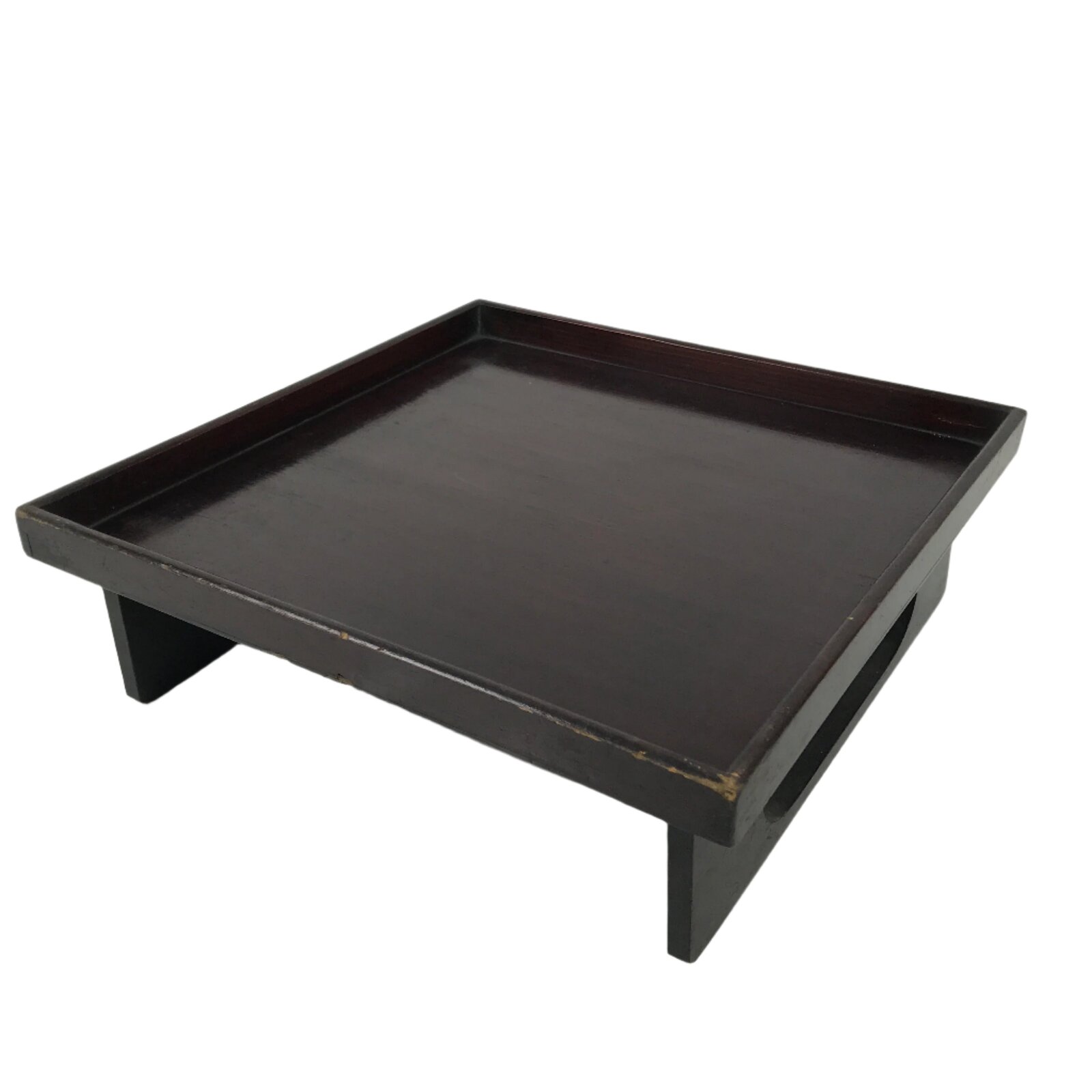Antique Japanese Wooden Lacquered Low Table Brown Serving Tray Ozen Square L492