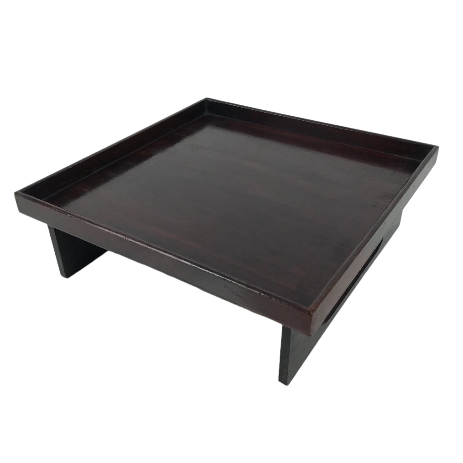 Antique Japanese Wooden Lacquered Low Table Brown Serving Tray Ozen Square L494