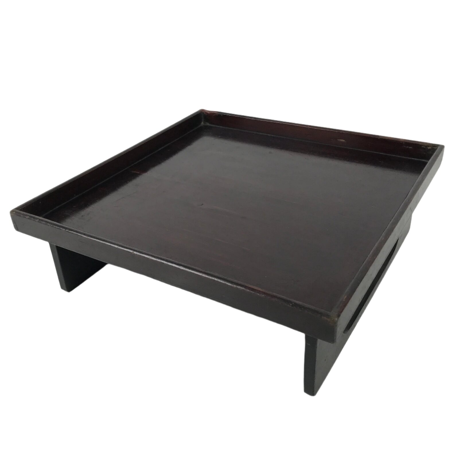 Antique Japanese Wooden Lacquered Low Table Brown Serving Tray Ozen Square L495