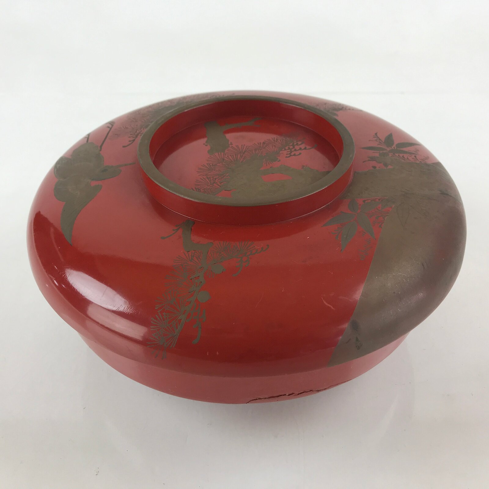 Antique Japanese Wooden Lacquerware Lidded Snack Bowl Kashiki Tea Ceremony UR946