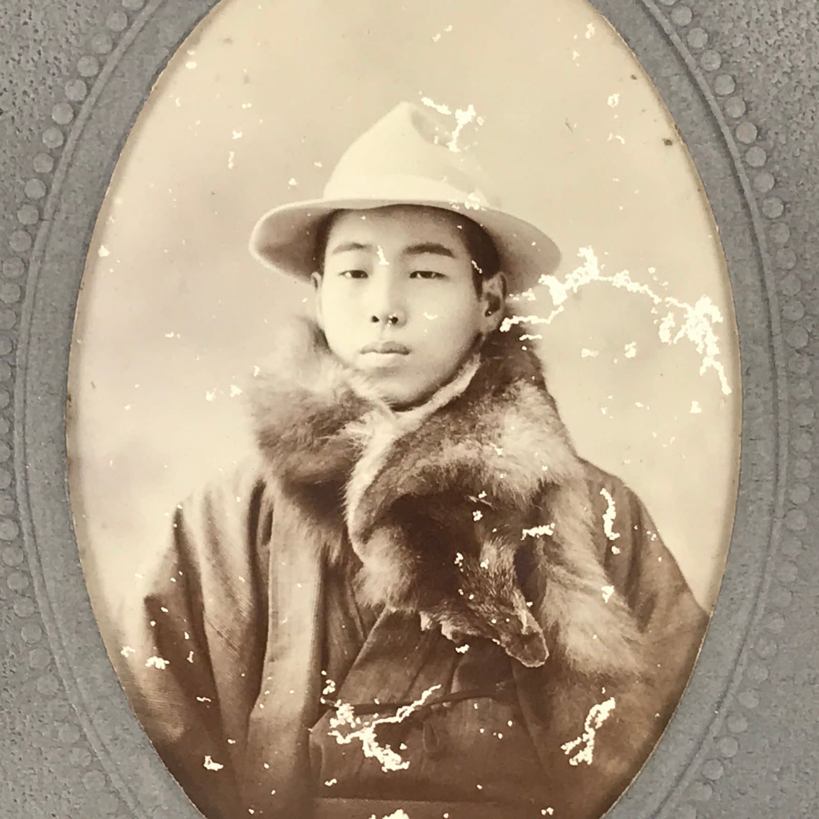 Antique Japanese Young Man Fashion Portrait Photograph Kimono Black White PH43