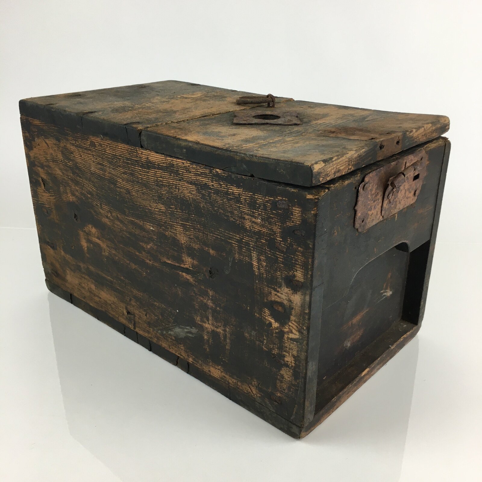 Antique Meiji Era C1850 Japanese Wooden Safe Lockbox Zenibako Kinko WB998